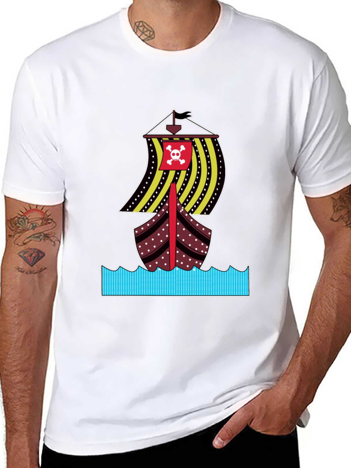 Pirate Ship Graphic Tee - Bold Black Cotton T-Shirt