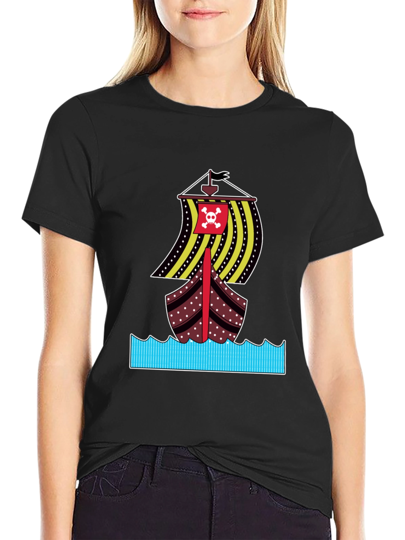 Pirate Ship Graphic Tee - Bold Black Cotton T-Shirt