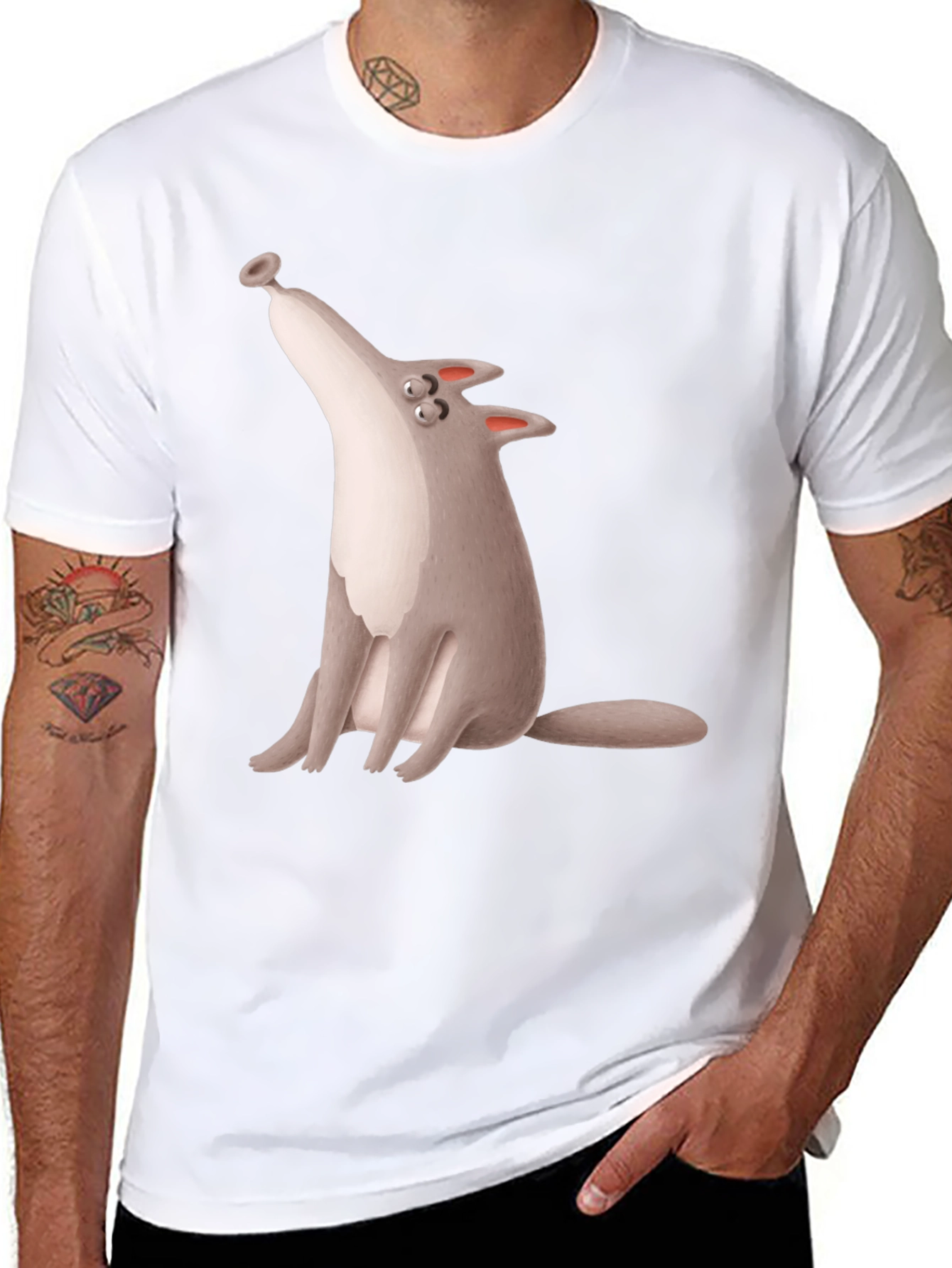 Cartoon Wolf Graphic Black T-Shirt