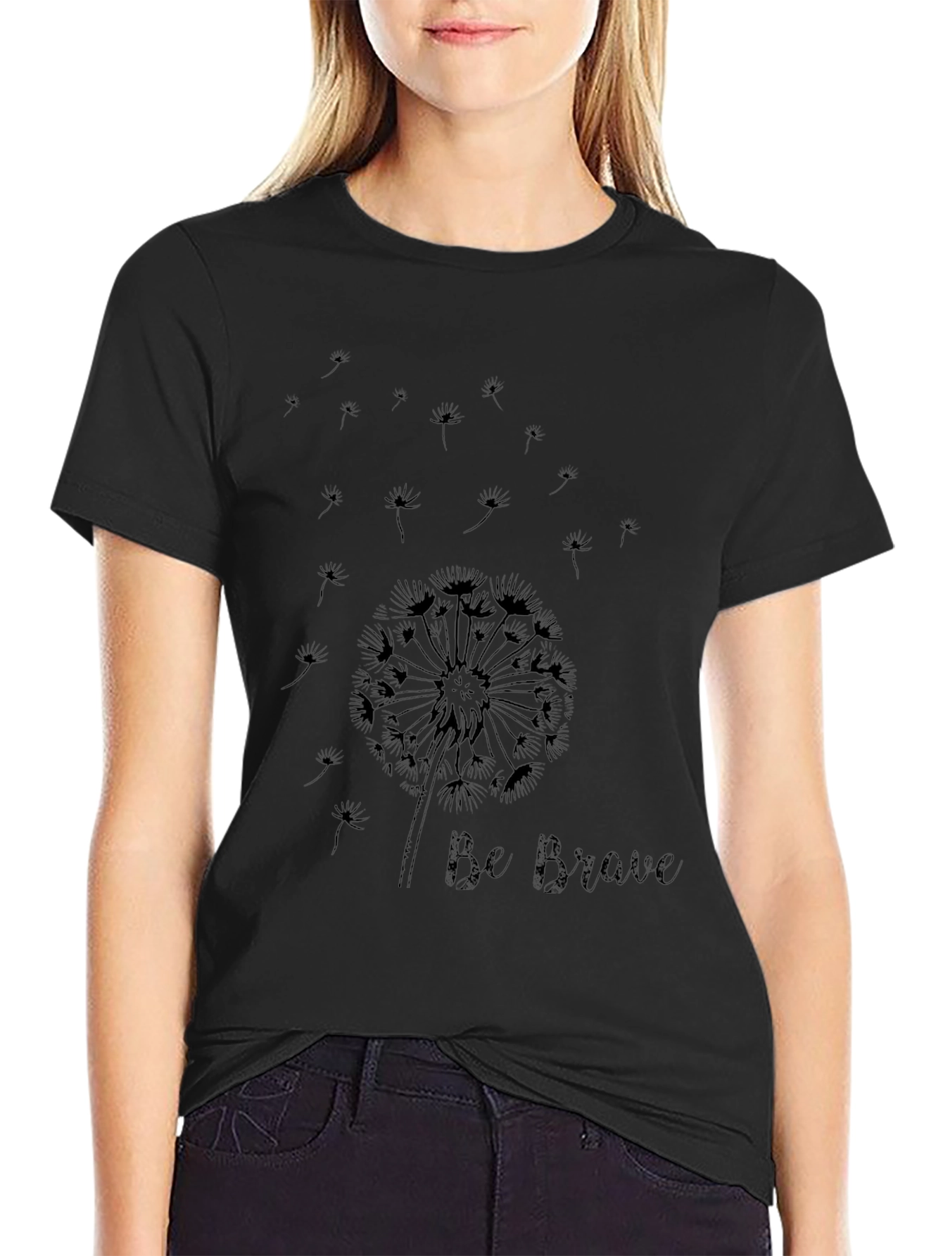Be Brave Dandelion Graphic Tee - Black Cotton T-Shirt