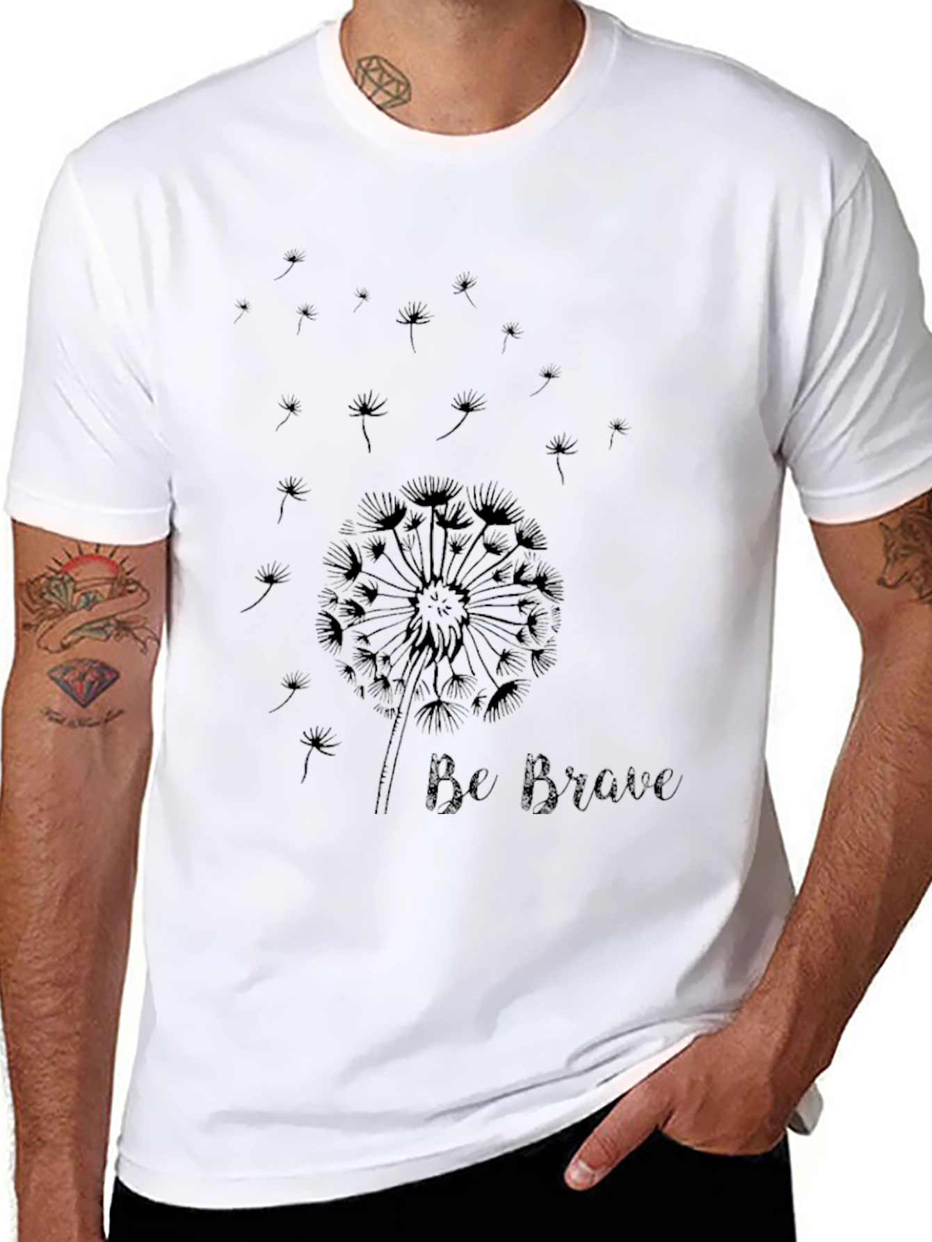 Be Brave Dandelion Graphic Tee - Black Cotton T-Shirt