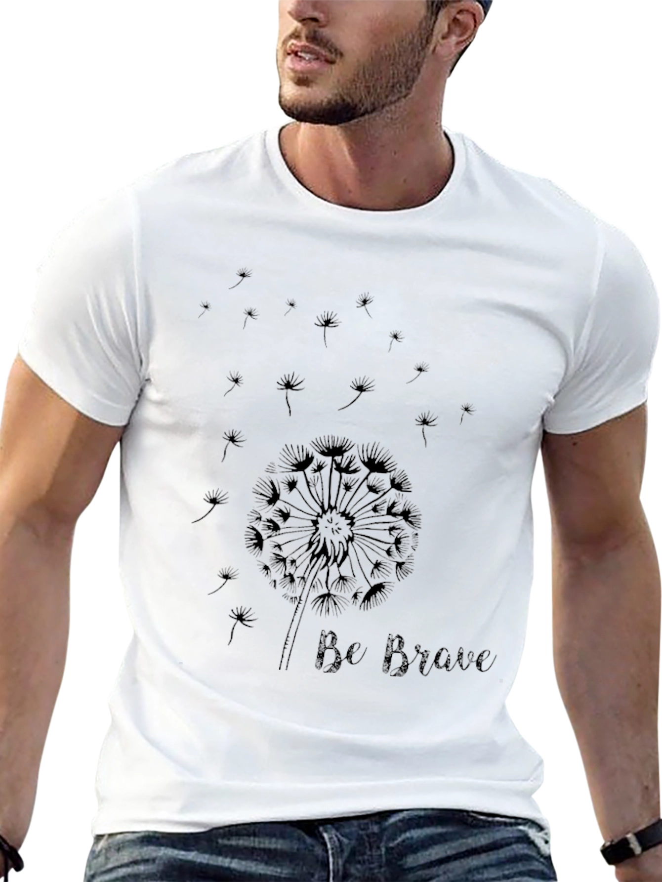 Be Brave Dandelion Graphic Tee - Black Cotton T-Shirt