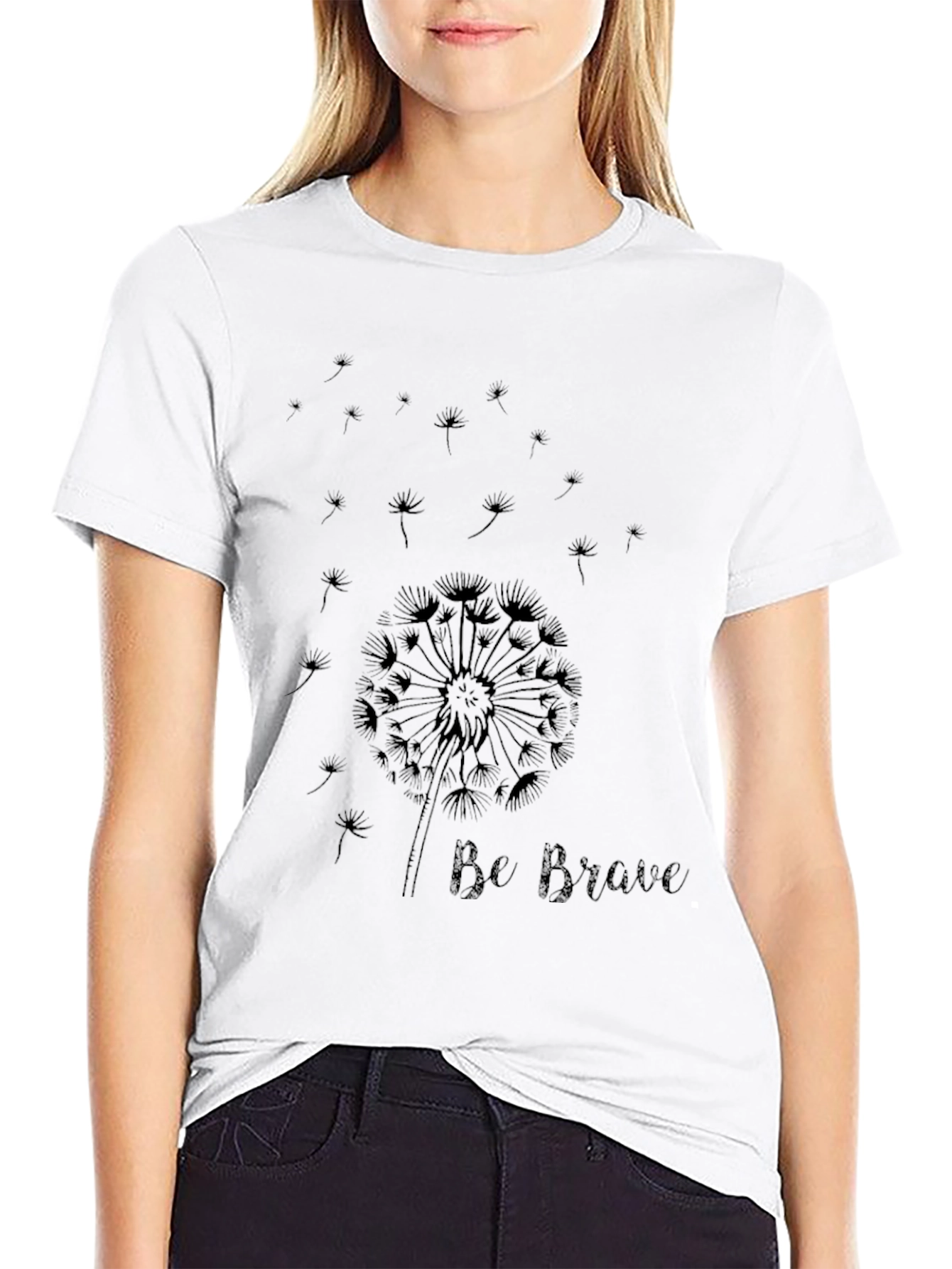 Be Brave Dandelion Graphic Tee - Black Cotton T-Shirt