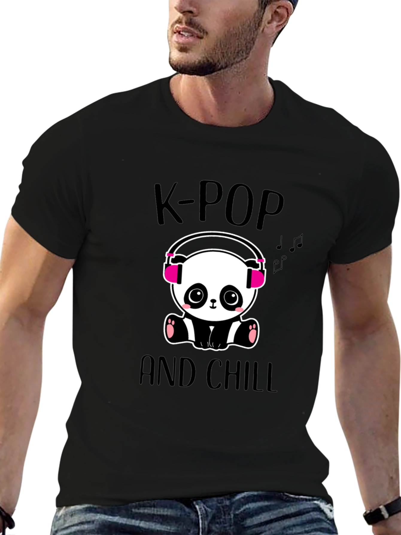 K-Pop and Chill Panda Graphic Tee - Black