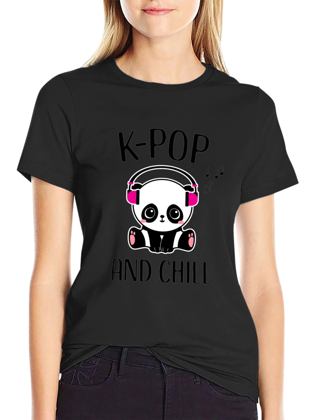 K-Pop and Chill Panda Graphic Tee - Black