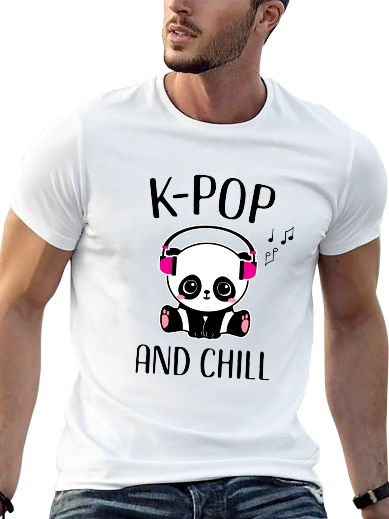 K-Pop and Chill Panda Graphic Tee - Black