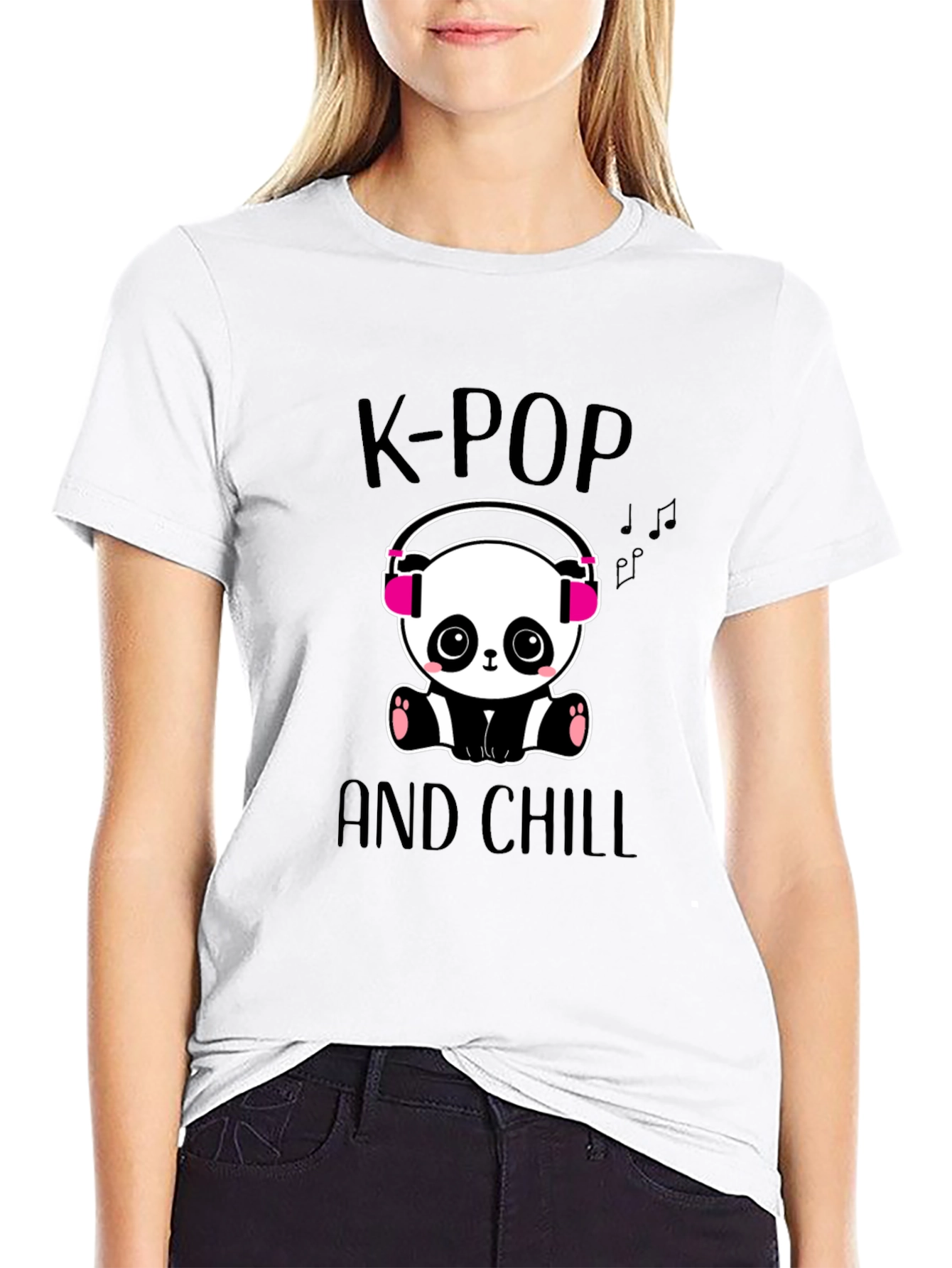 K-Pop and Chill Panda Graphic Tee - Black