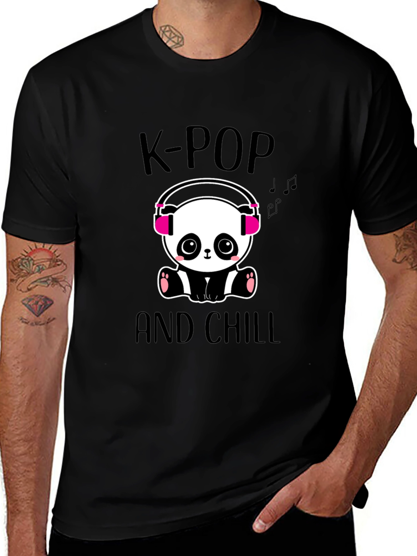K-Pop and Chill Panda Graphic Tee - Black