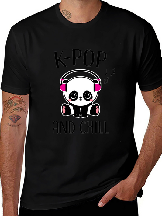 K-Pop and Chill Panda Graphic Tee - Black