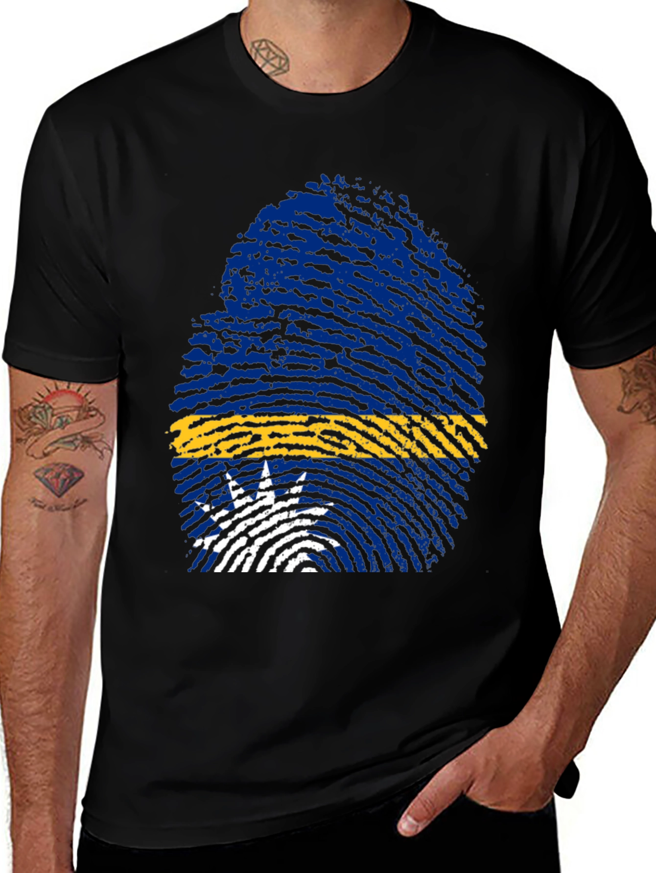 Nauru Flag Fingerprint Graphic Tee