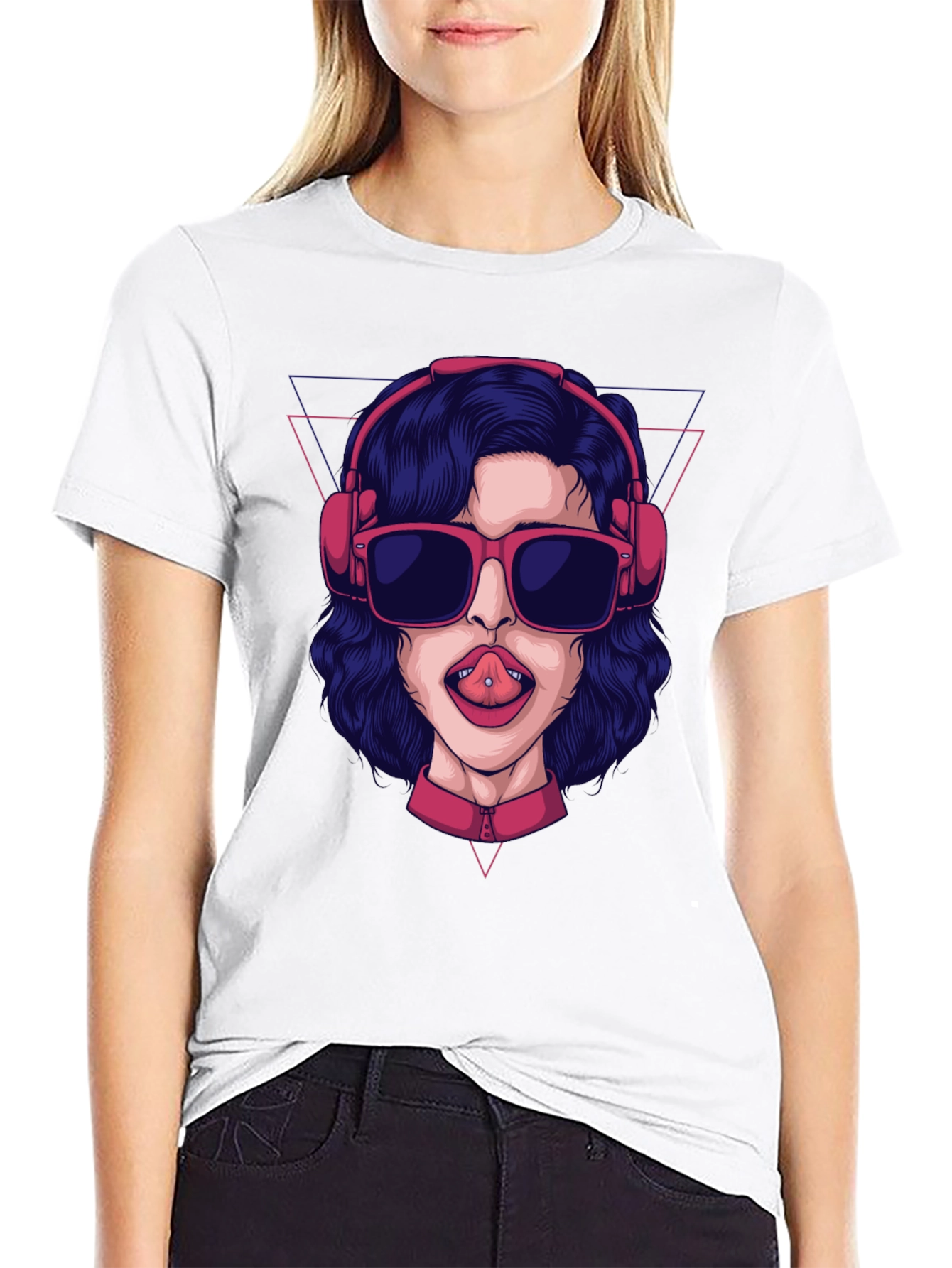 Graphic Tee - Pierced Tongue Girl Headphones
