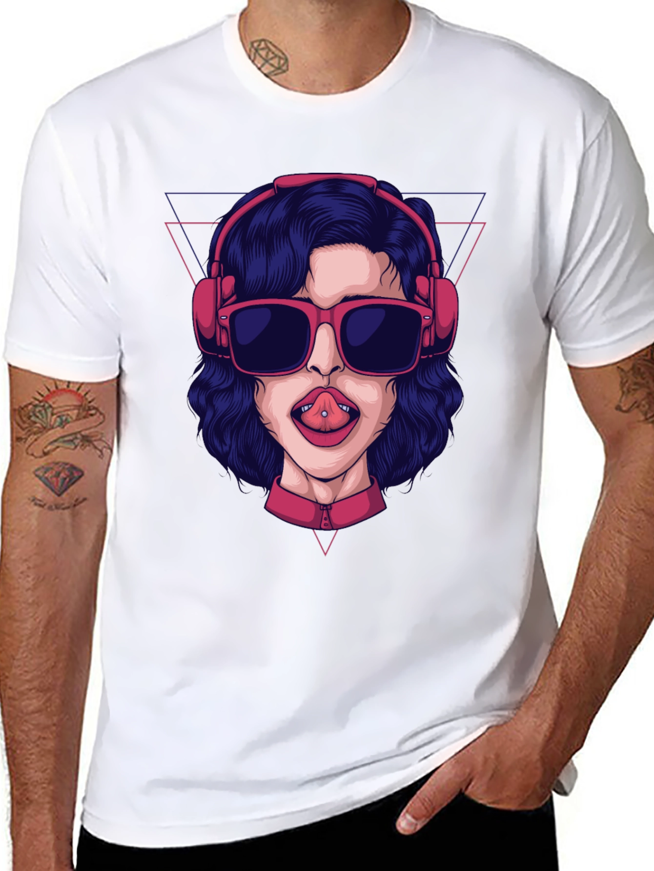 Graphic Tee - Pierced Tongue Girl Headphones