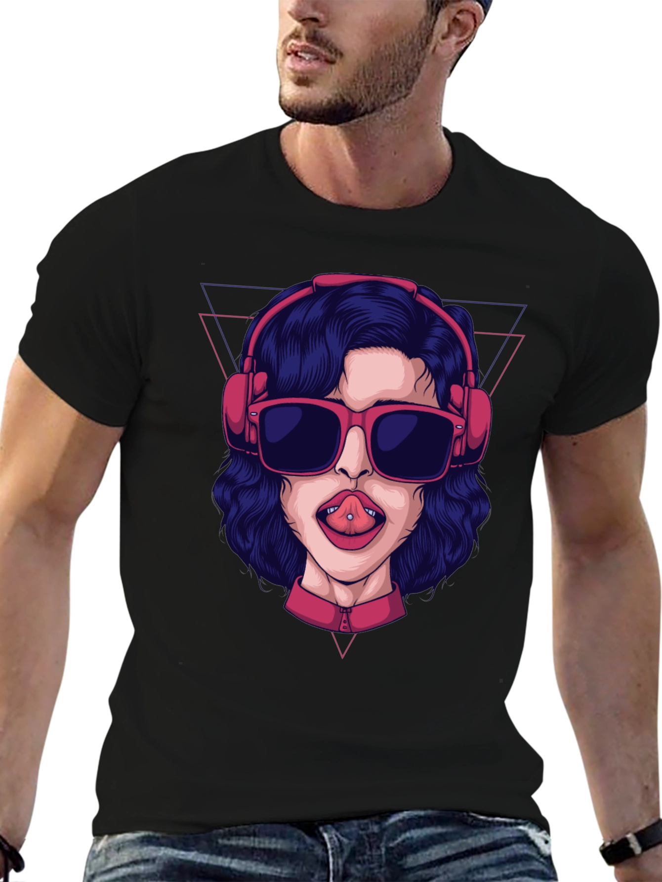 Graphic Tee - Pierced Tongue Girl Headphones