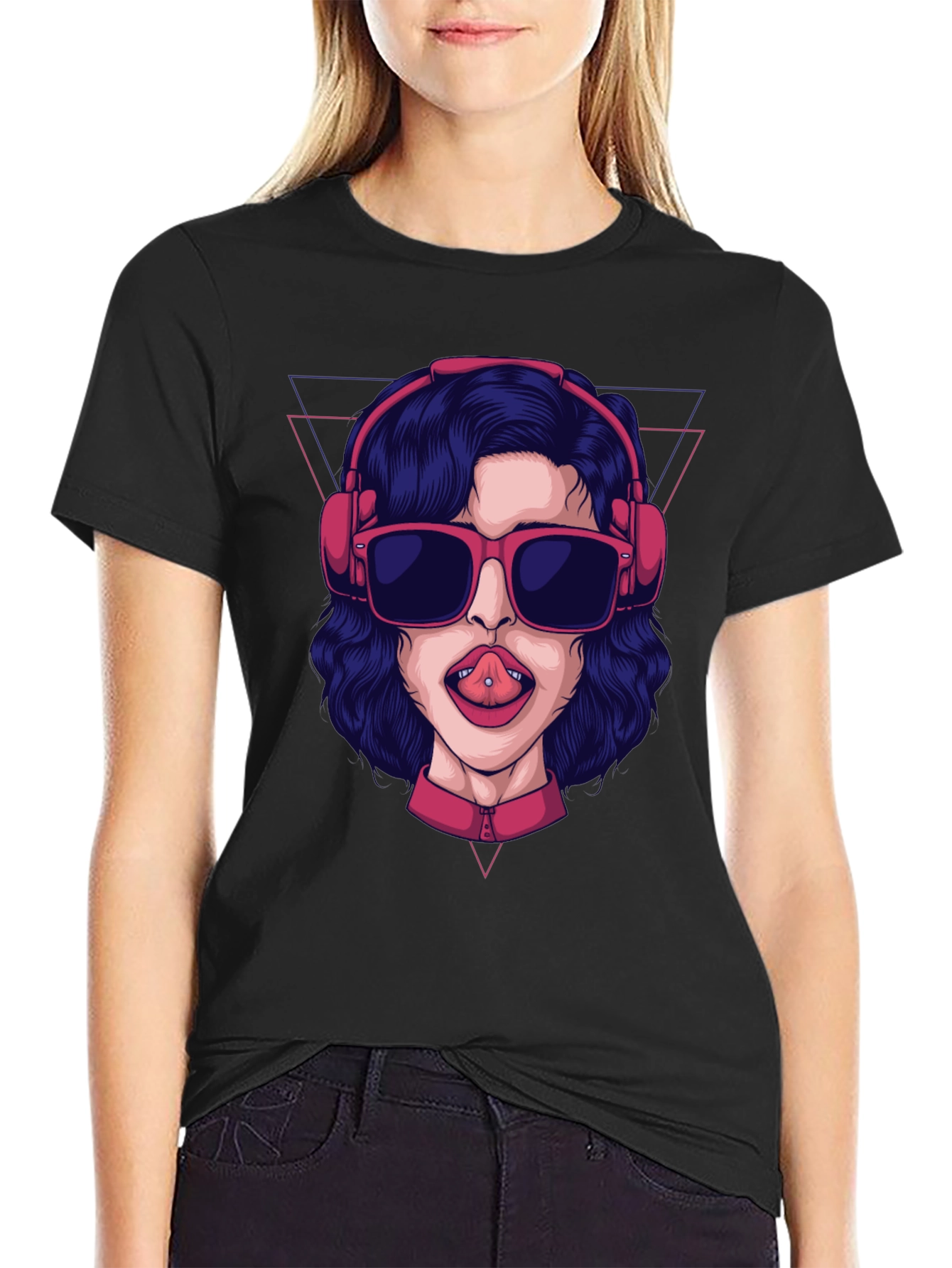 Graphic Tee - Pierced Tongue Girl Headphones