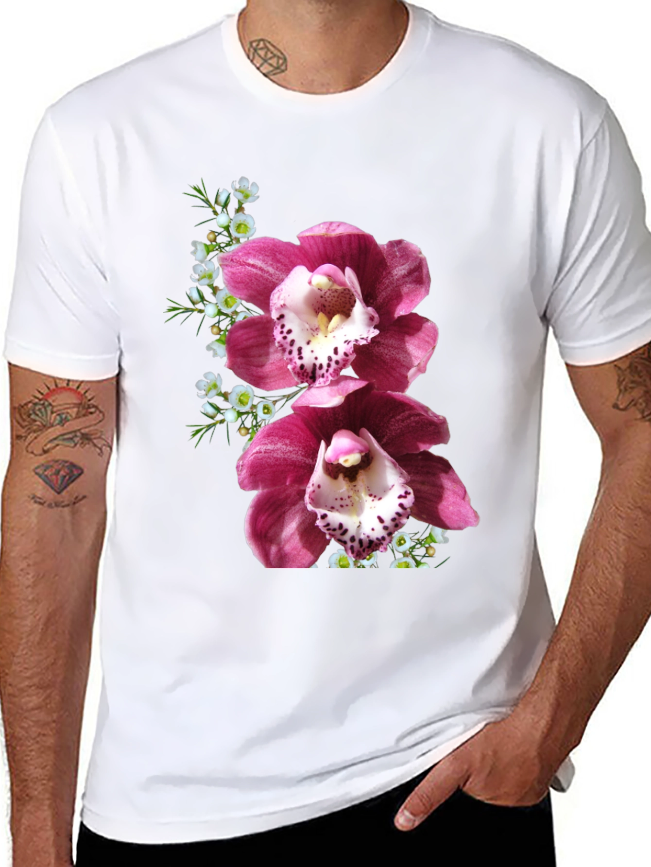 Floral Print T-Shirt - Orchid Design