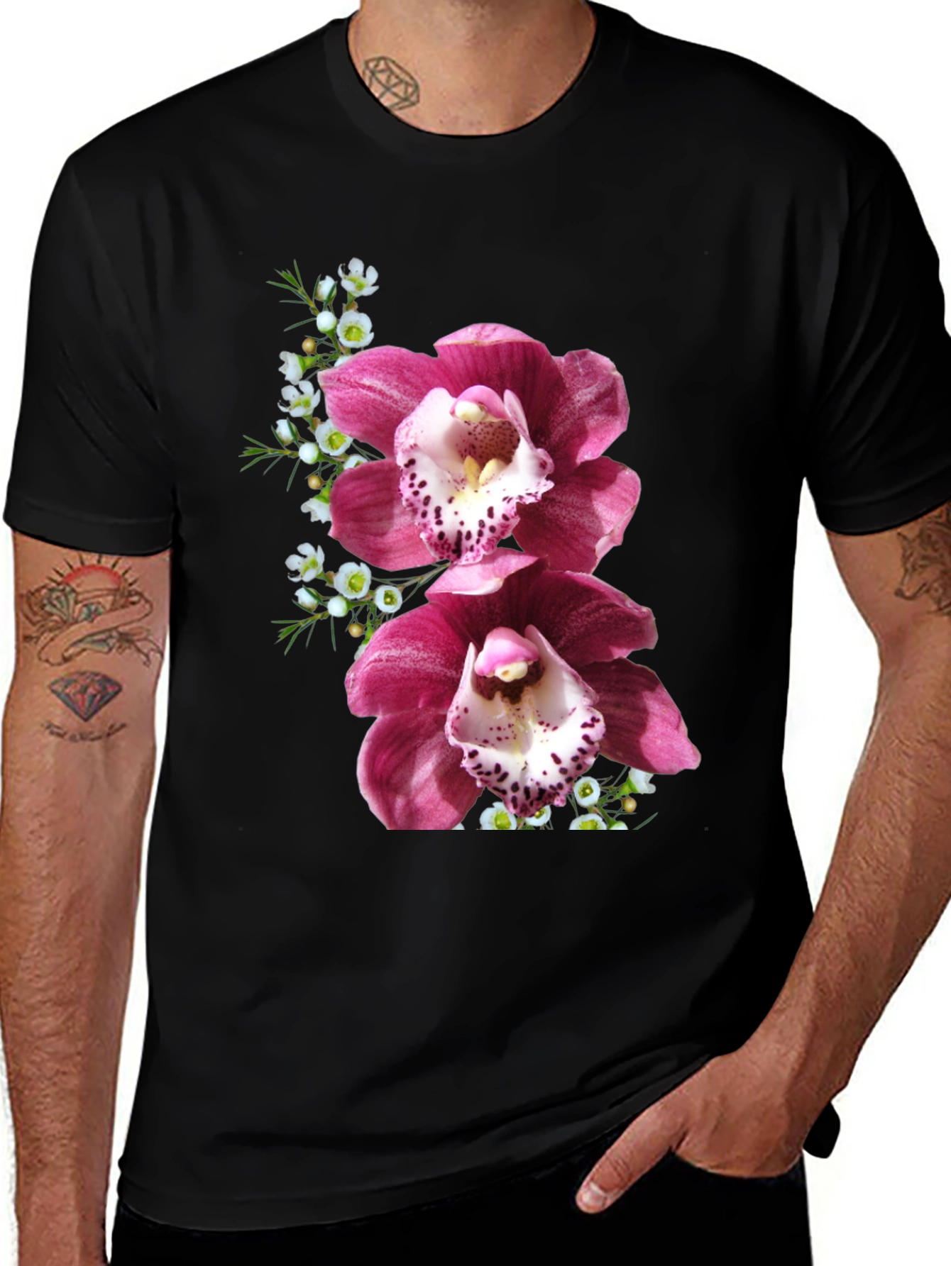 Floral Print T-Shirt - Orchid Design