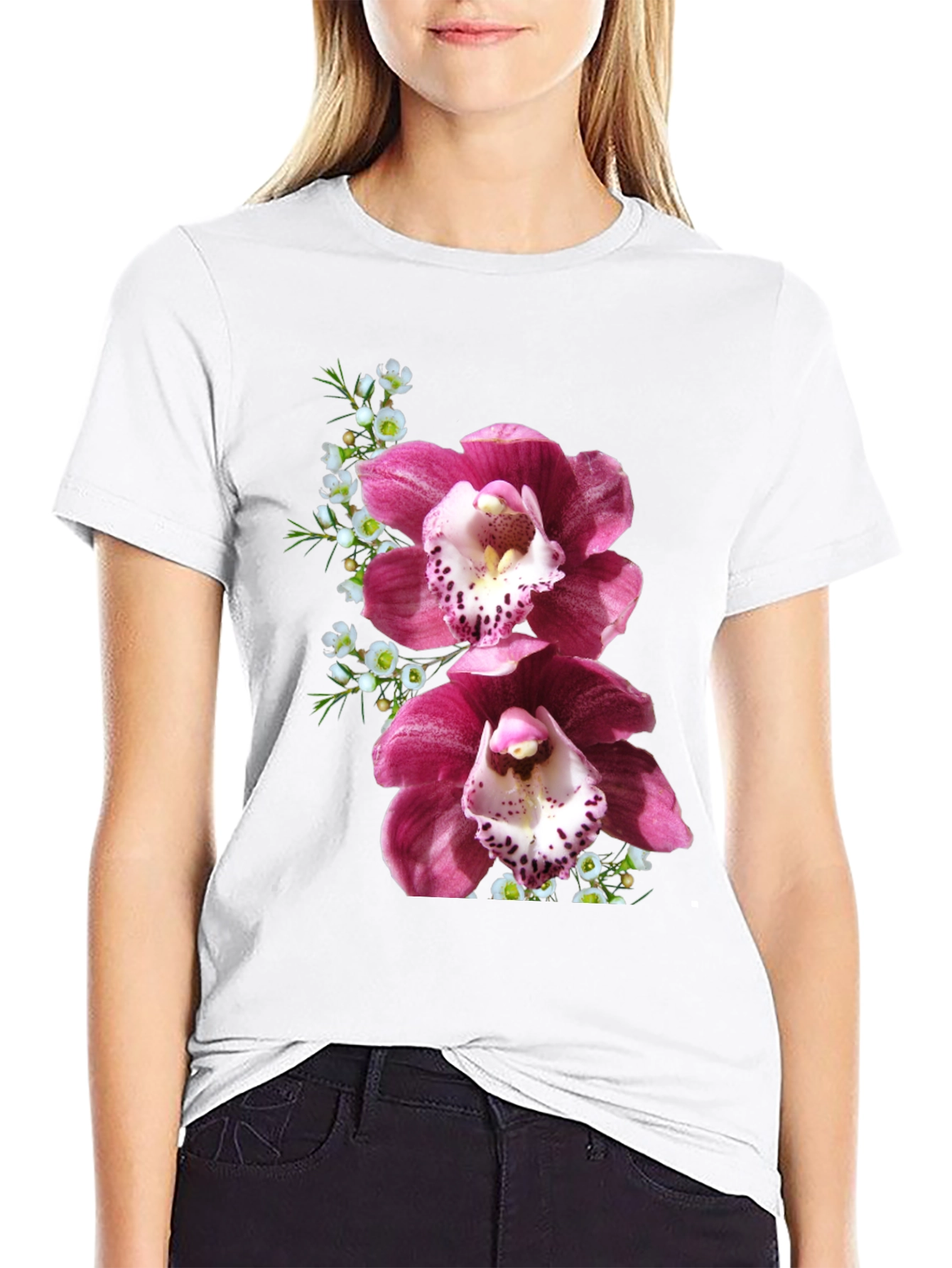 Floral Print T-Shirt - Orchid Design