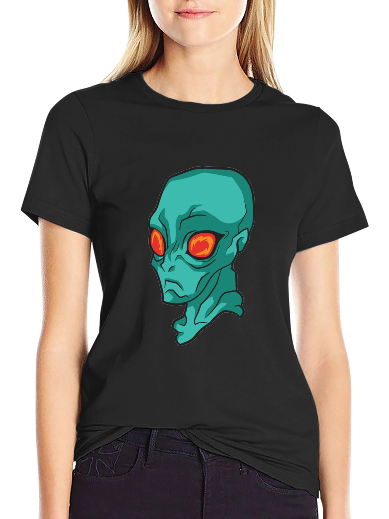 Alien Head Graphic Black T-Shirt - Sci-Fi Style