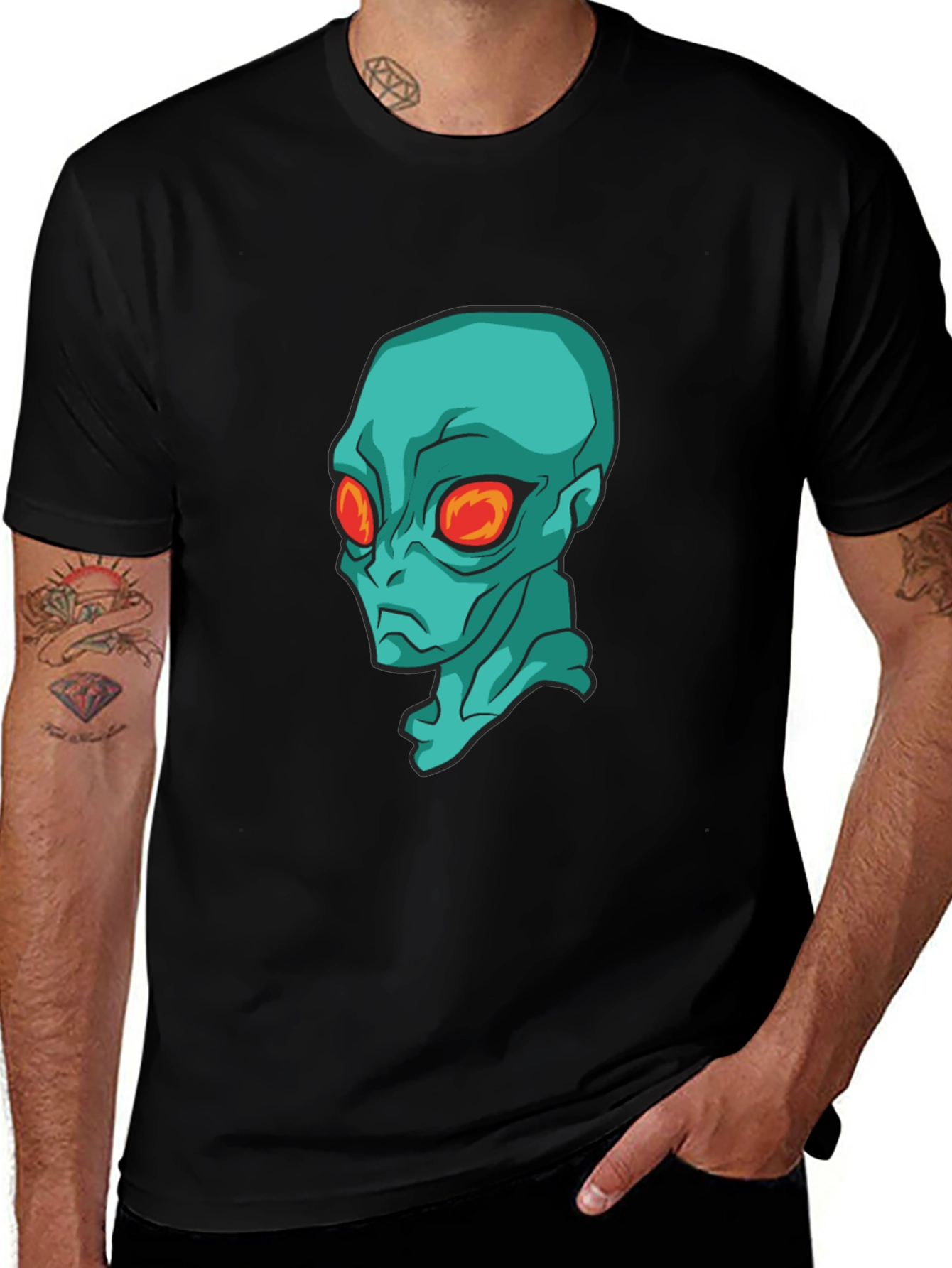 Alien Head Graphic Black T-Shirt - Sci-Fi Style