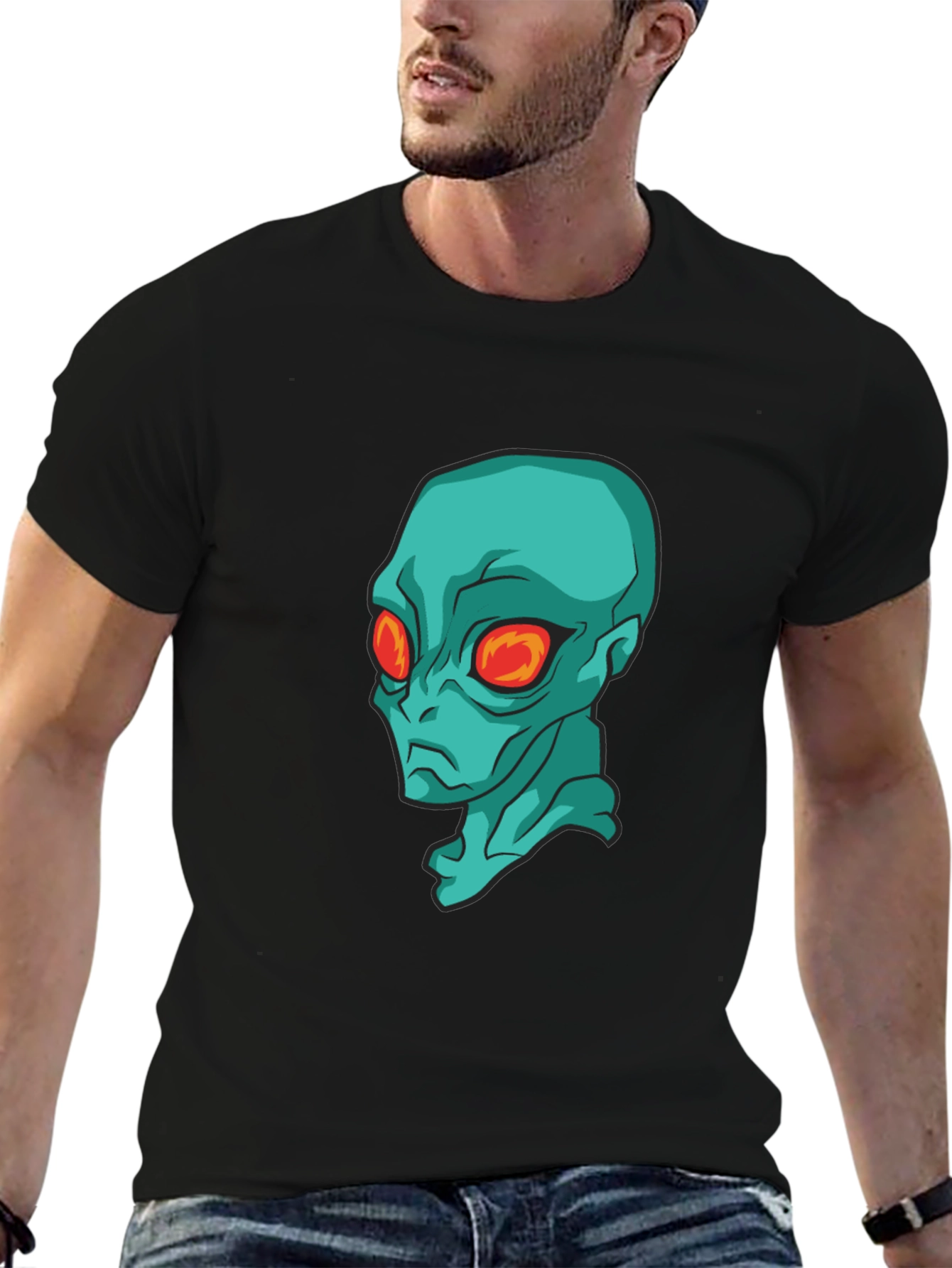 Alien Head Graphic Black T-Shirt - Sci-Fi Style