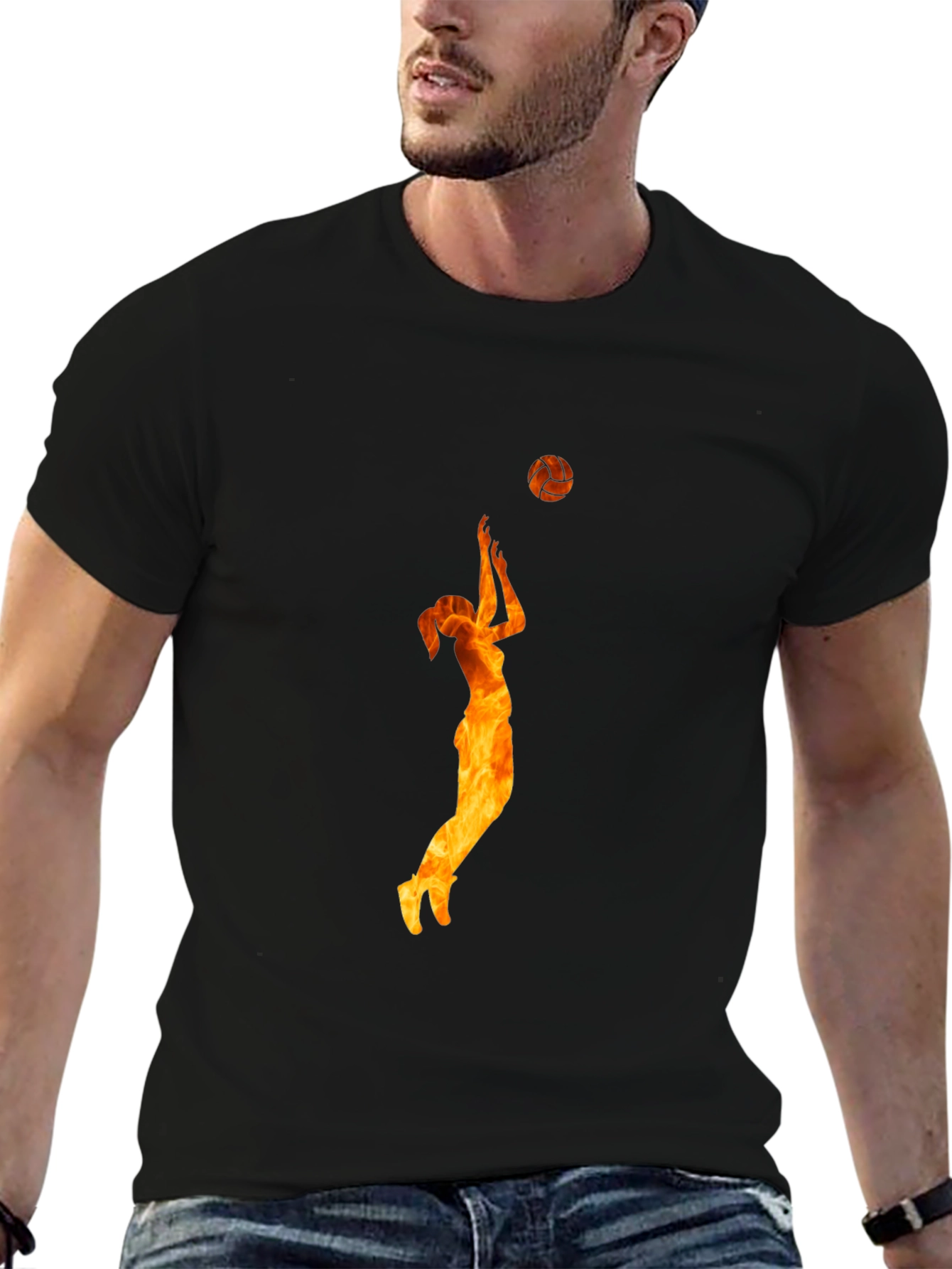 Volleyball Flame Graphic Black T-Shirt