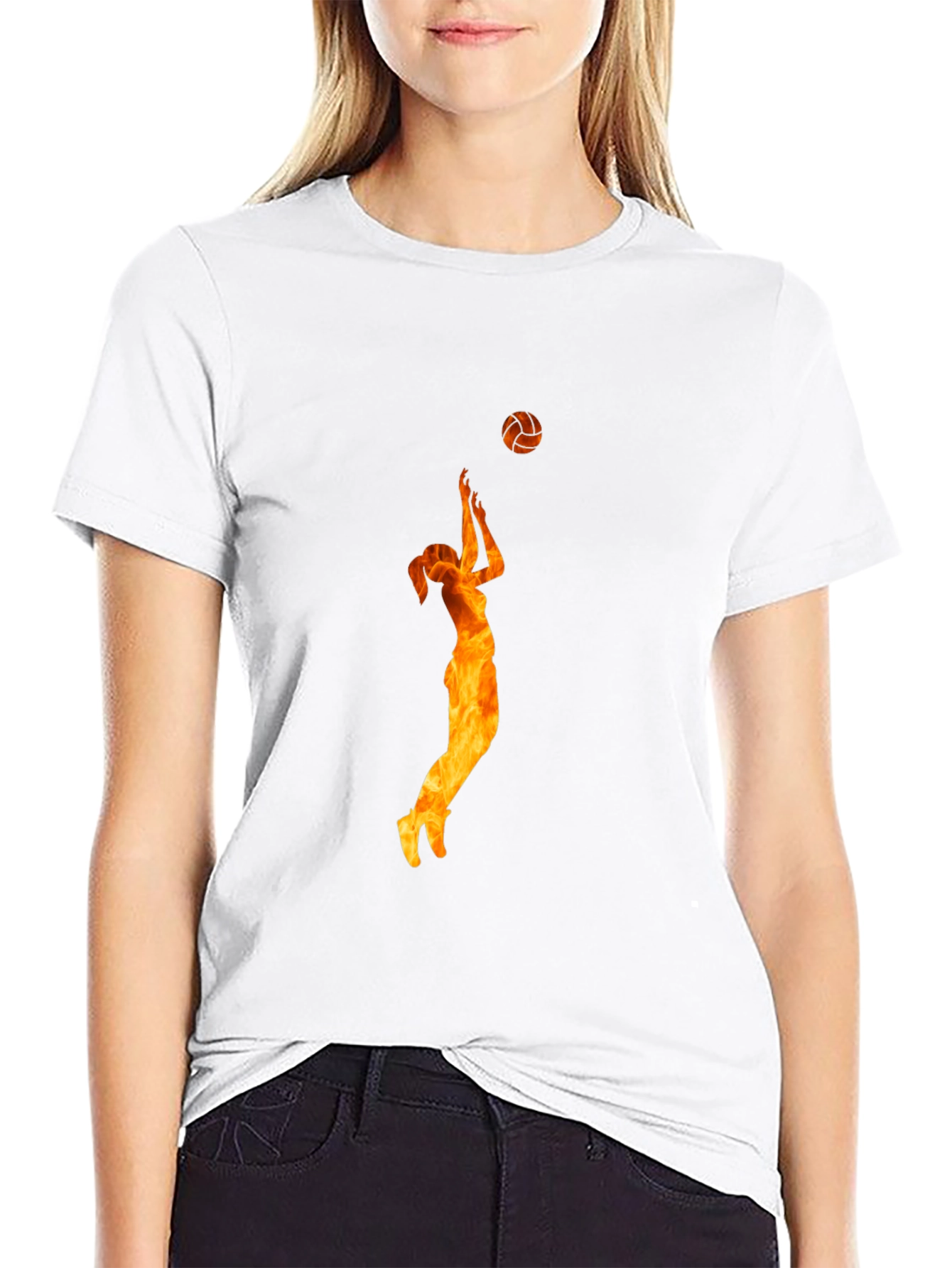 Volleyball Flame Graphic Black T-Shirt