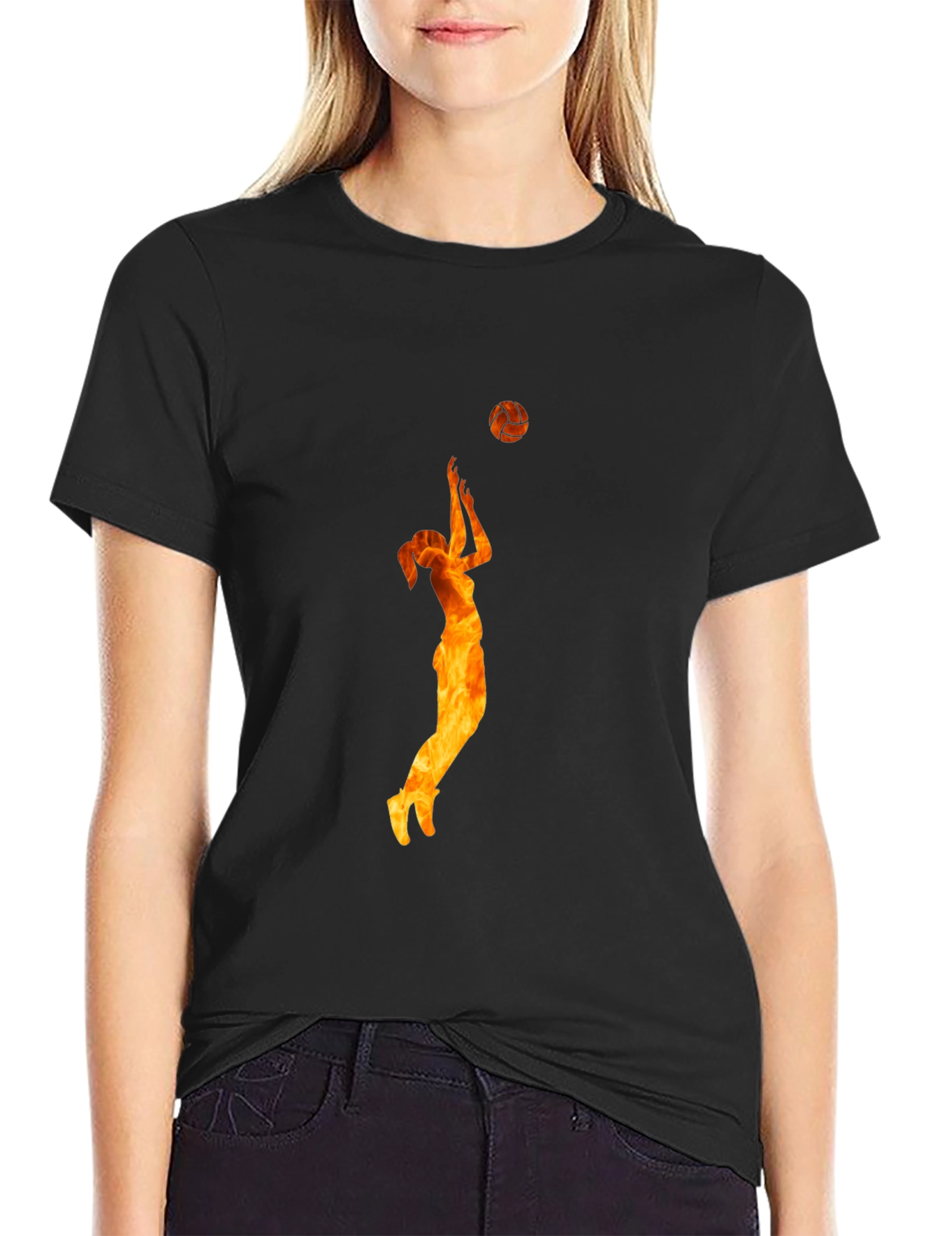 Volleyball Flame Graphic Black T-Shirt