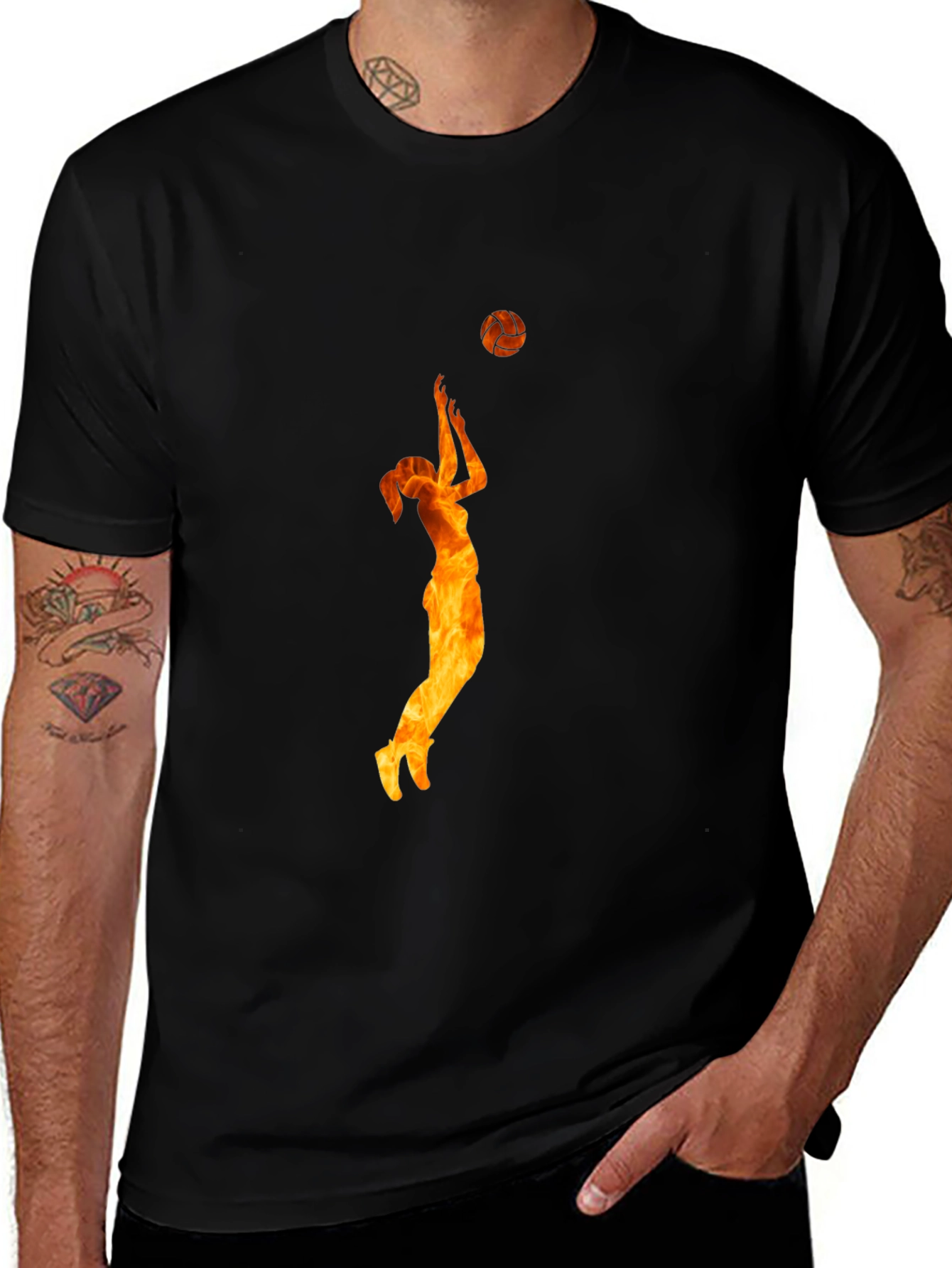 Volleyball Flame Graphic Black T-Shirt