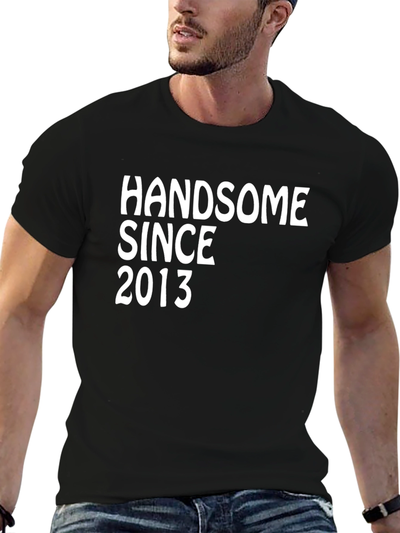 Handsome Since 2013 Graphic Tee - Black Cotton Blend