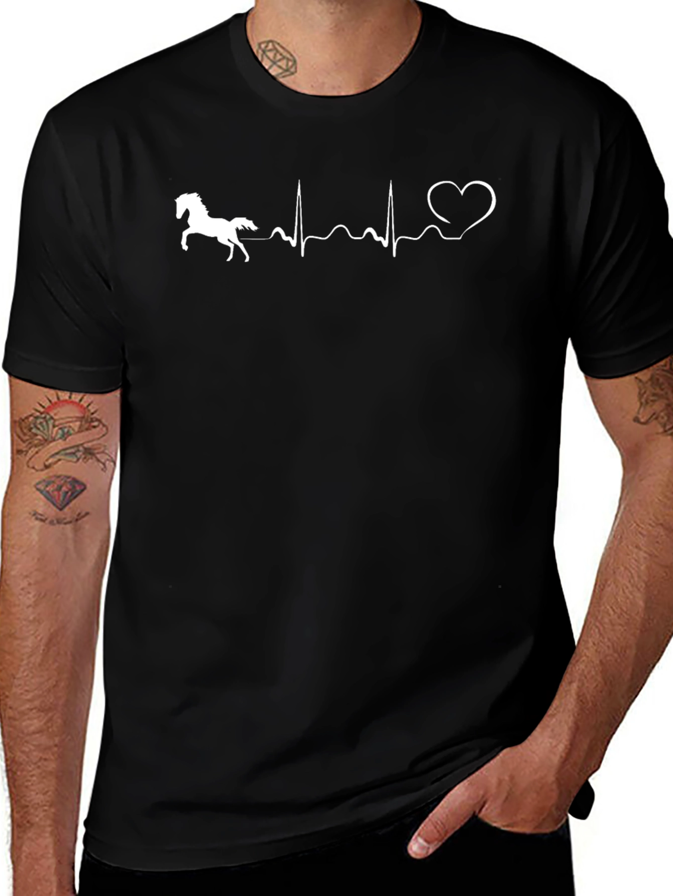 Horse Heartbeat Graphic T-Shirt - Black