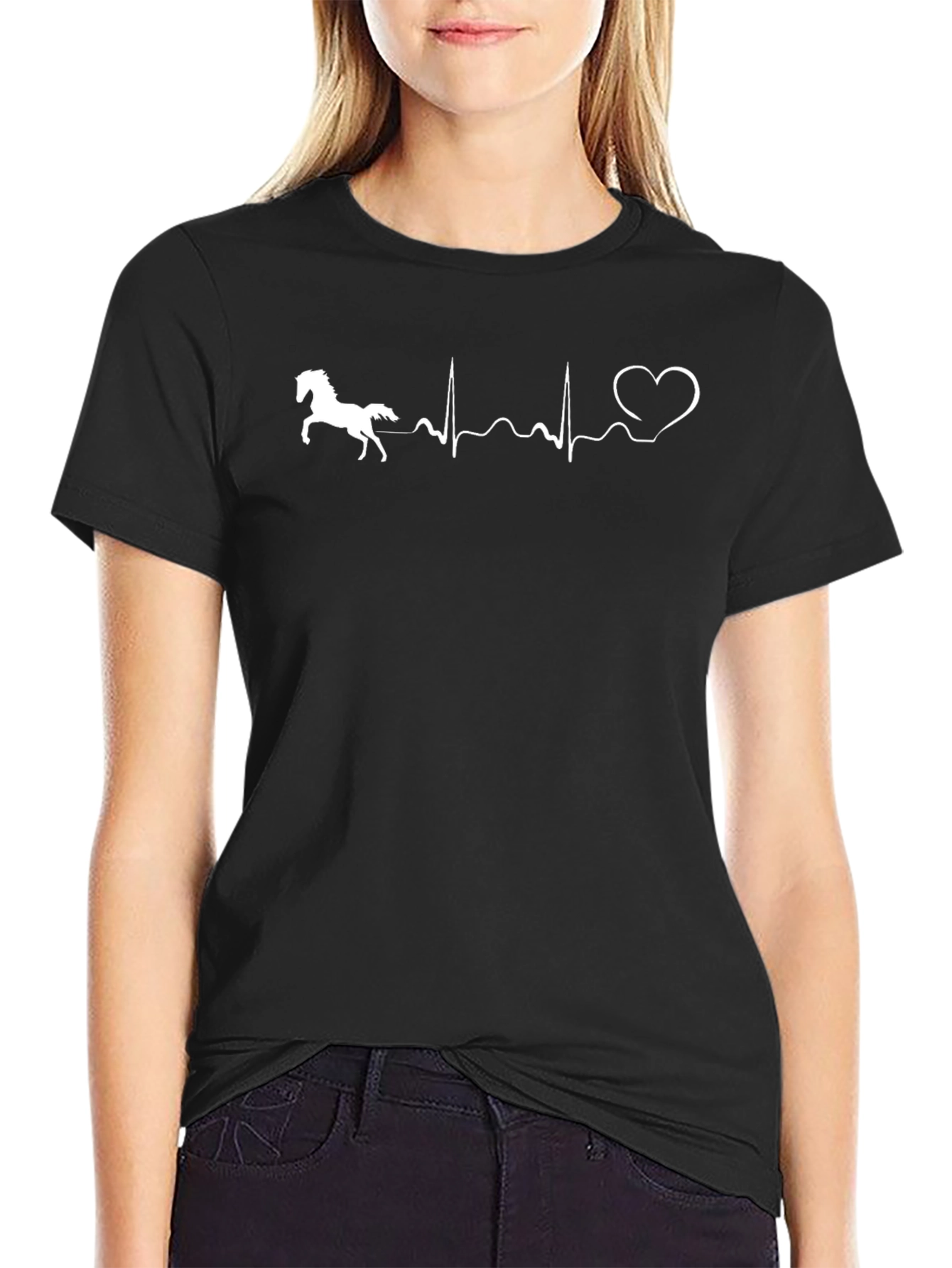 Horse Heartbeat Graphic T-Shirt - Black