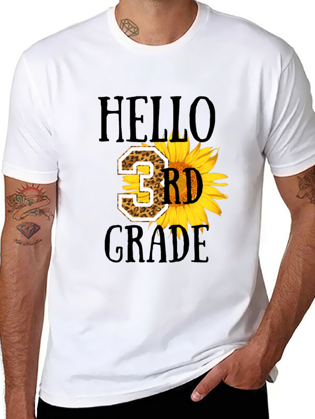 Hello 3rd Grade Leopard Sunflower T-Shirt