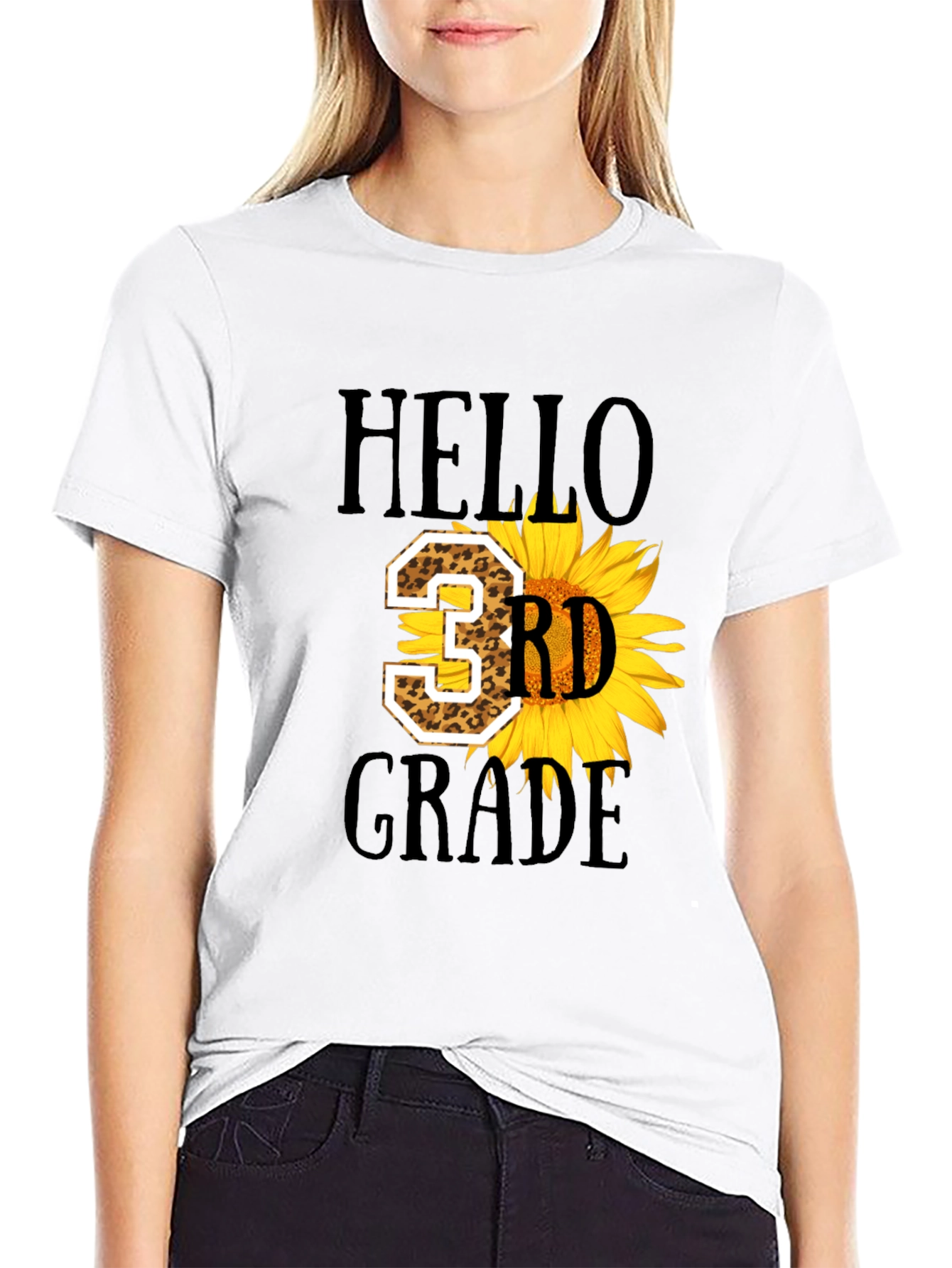 Hello 3rd Grade Leopard Sunflower T-Shirt
