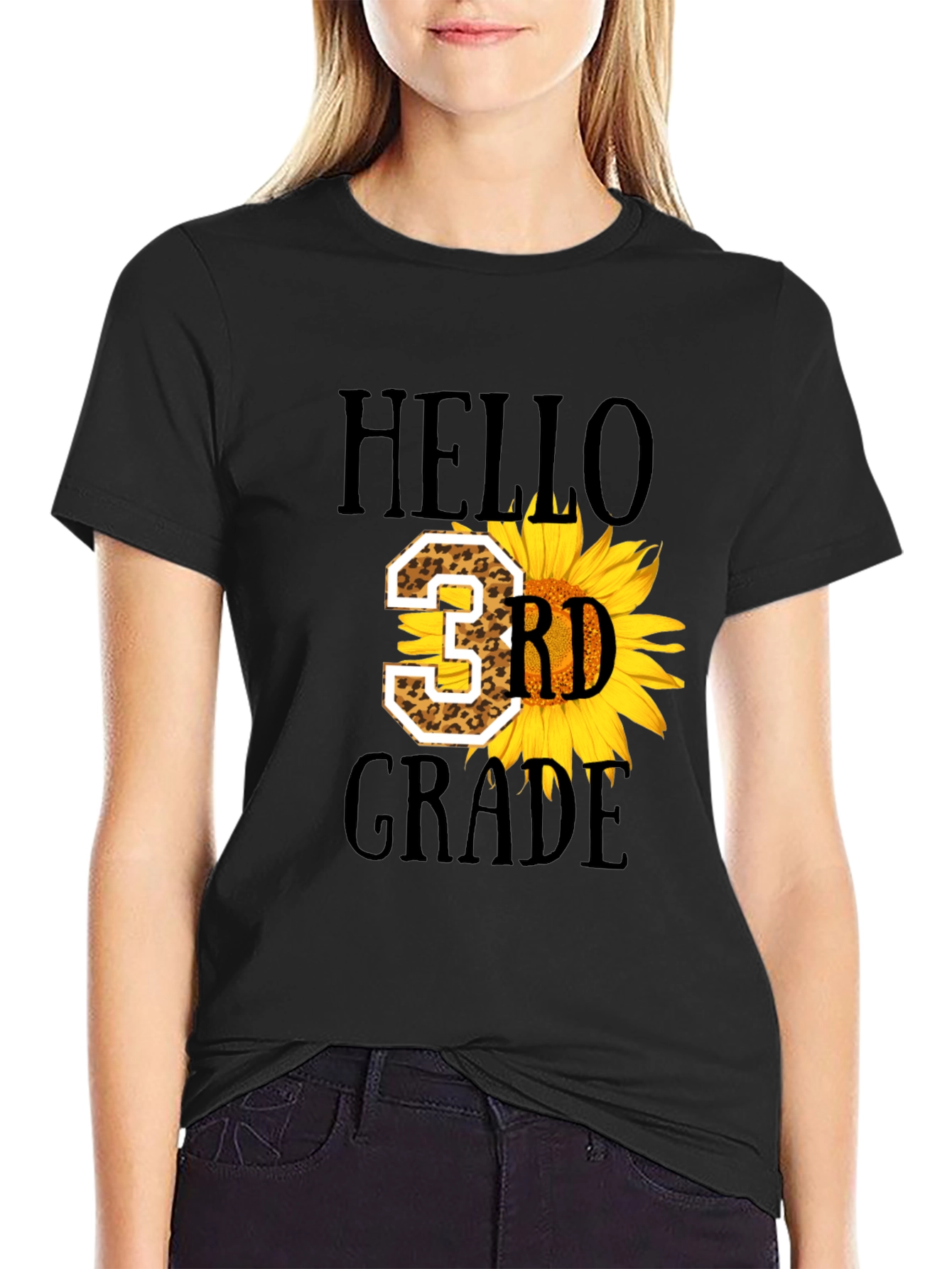 Hello 3rd Grade Leopard Sunflower T-Shirt