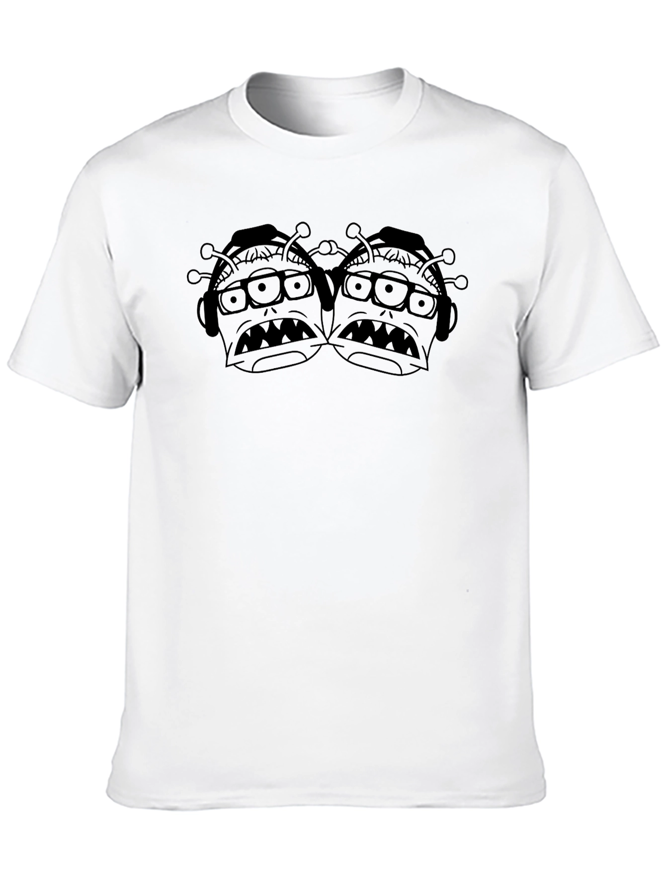 Mens Black T-Shirt with Cartoon Alien Print