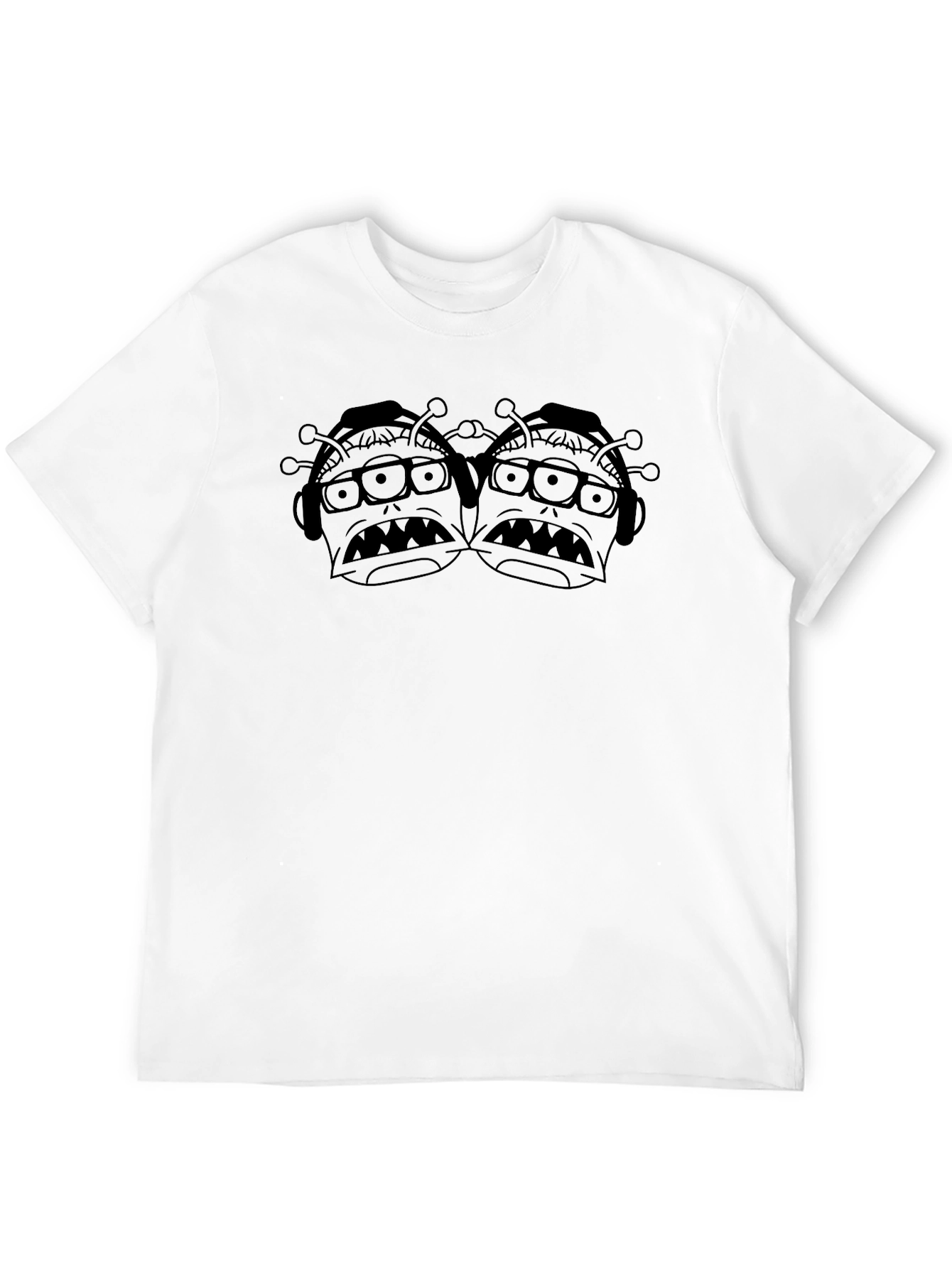 Mens Black T-Shirt with Cartoon Alien Print