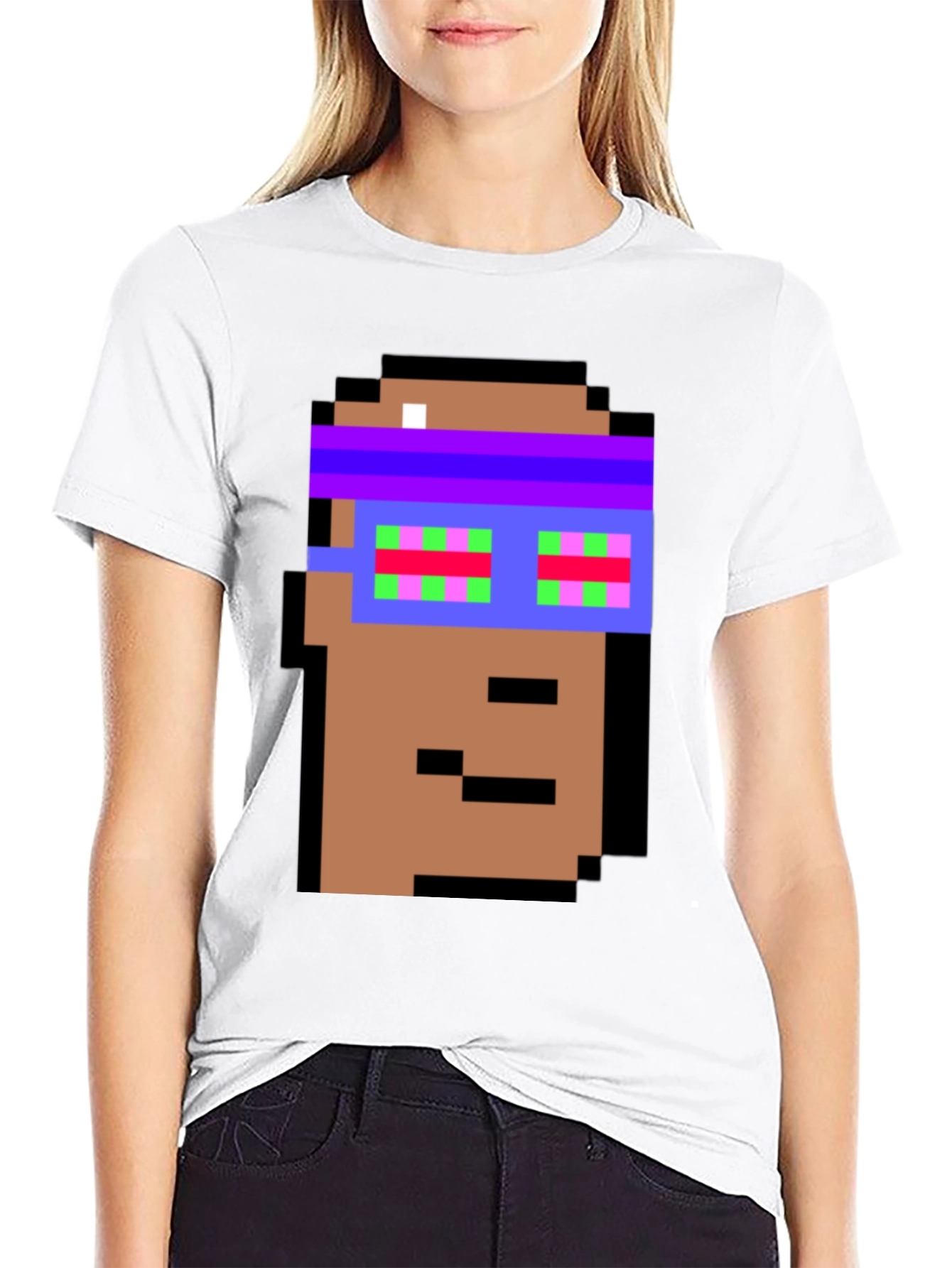 Crypto Pixel Art T-Shirt - Funky Block Head Design