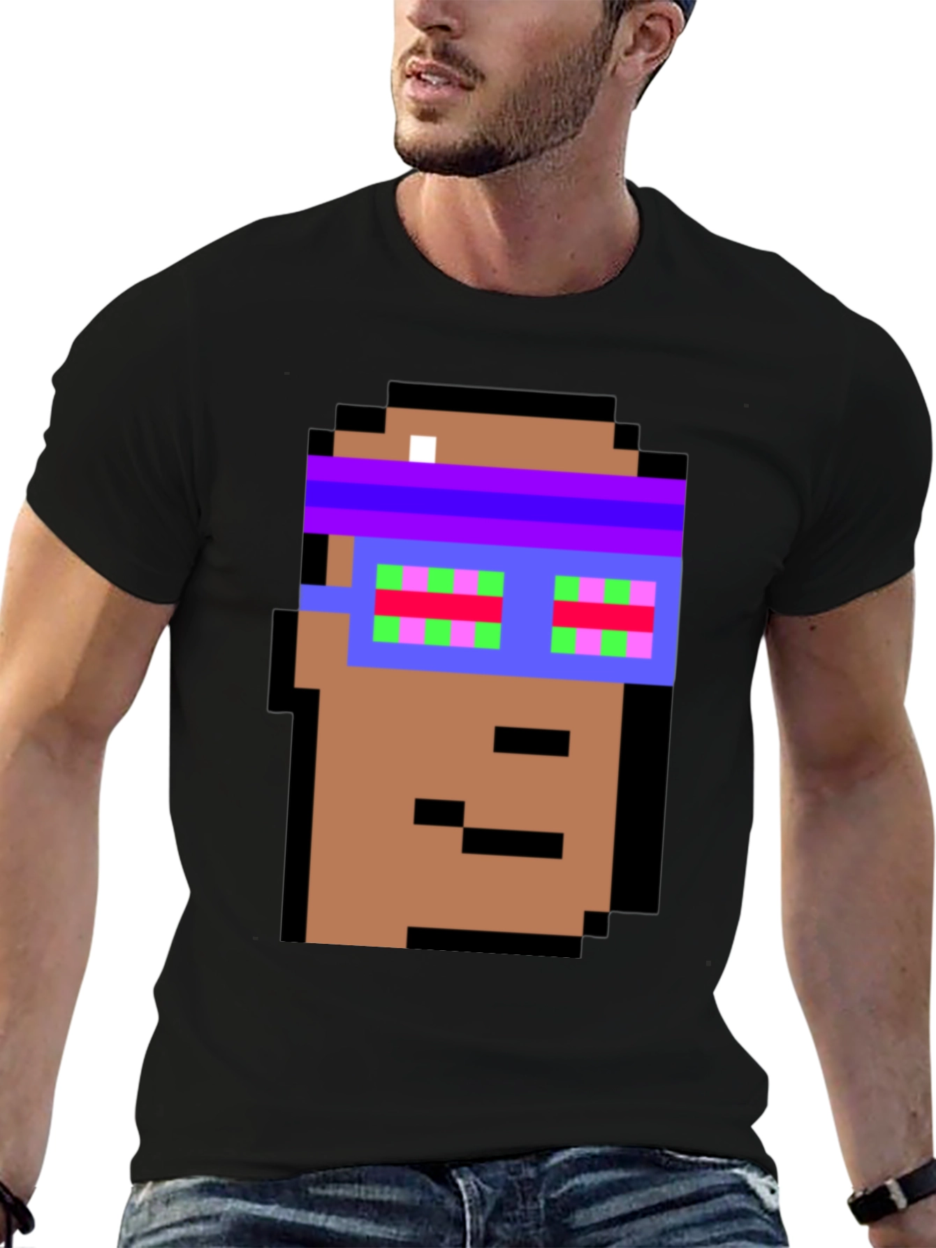 Crypto Pixel Art T-Shirt - Funky Block Head Design
