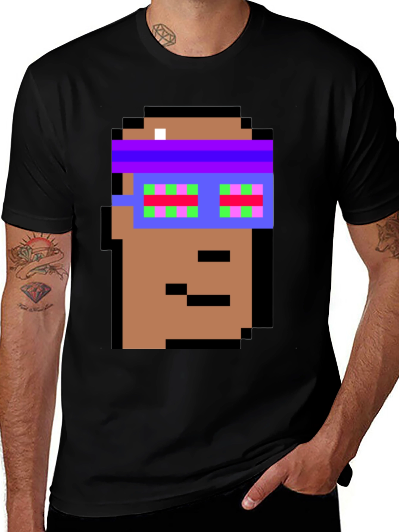 Crypto Pixel Art T-Shirt - Funky Block Head Design