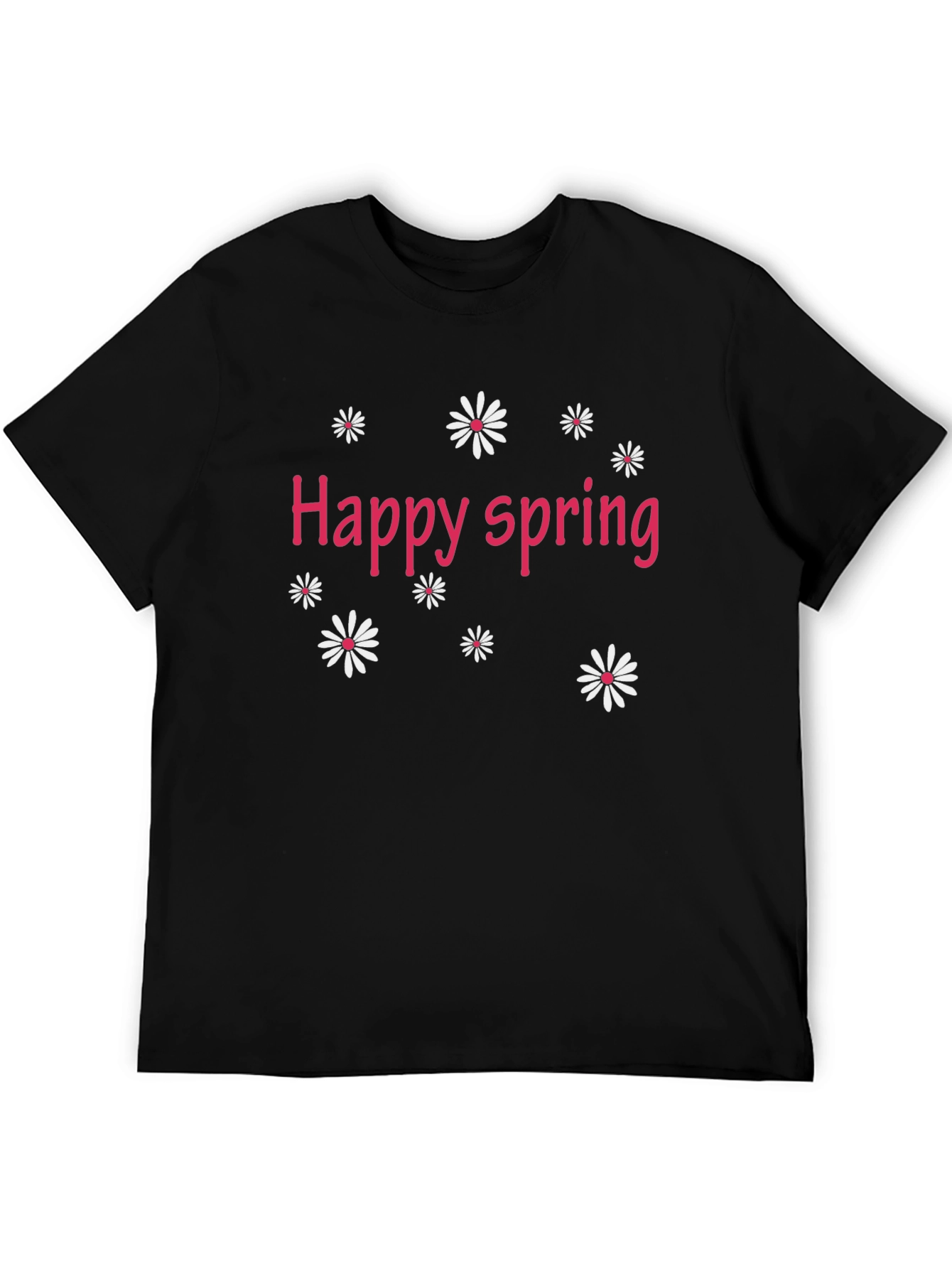 Happy Spring Black T-Shirt - Floral Design