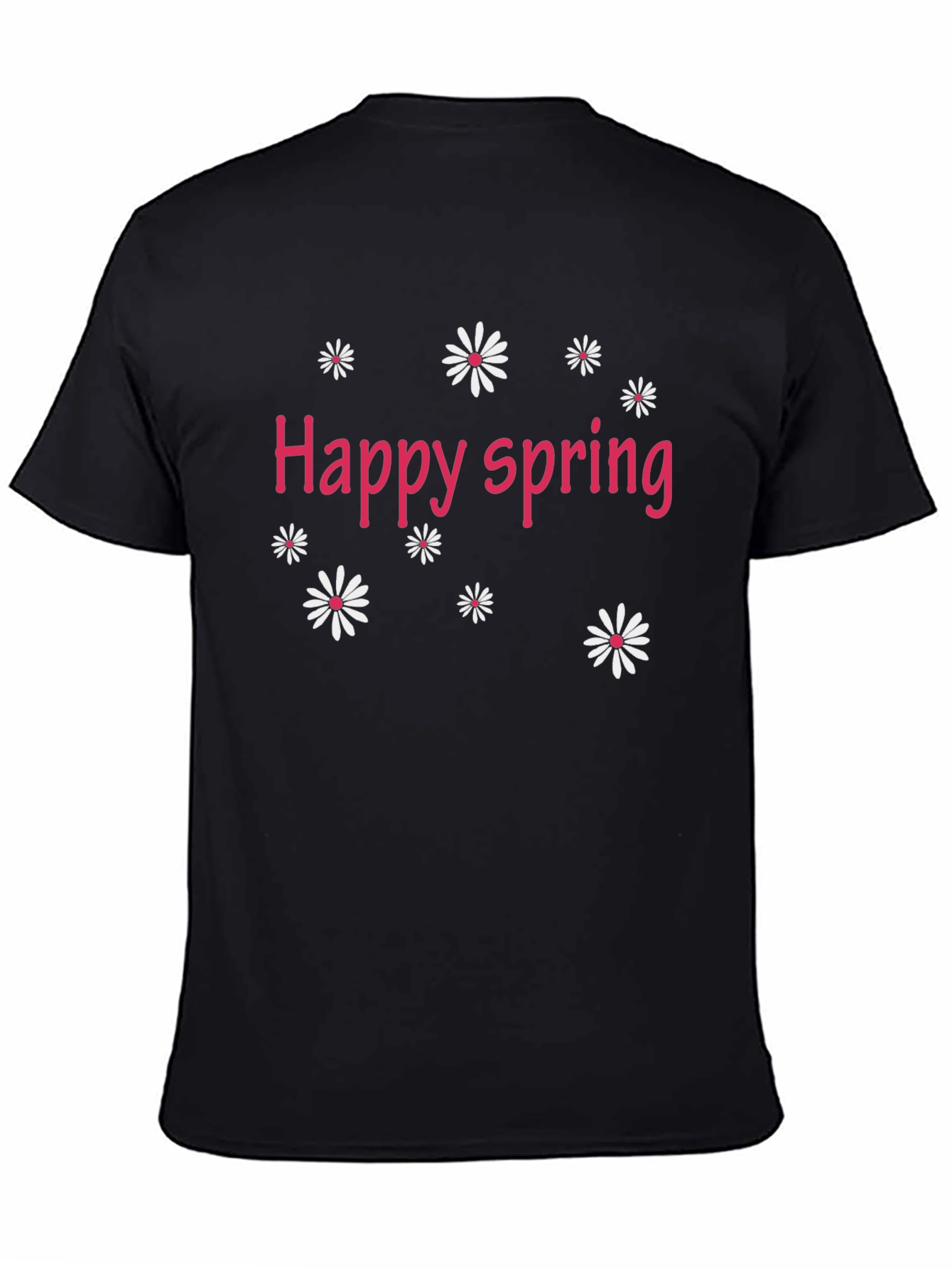 Happy Spring Black T-Shirt - Floral Design