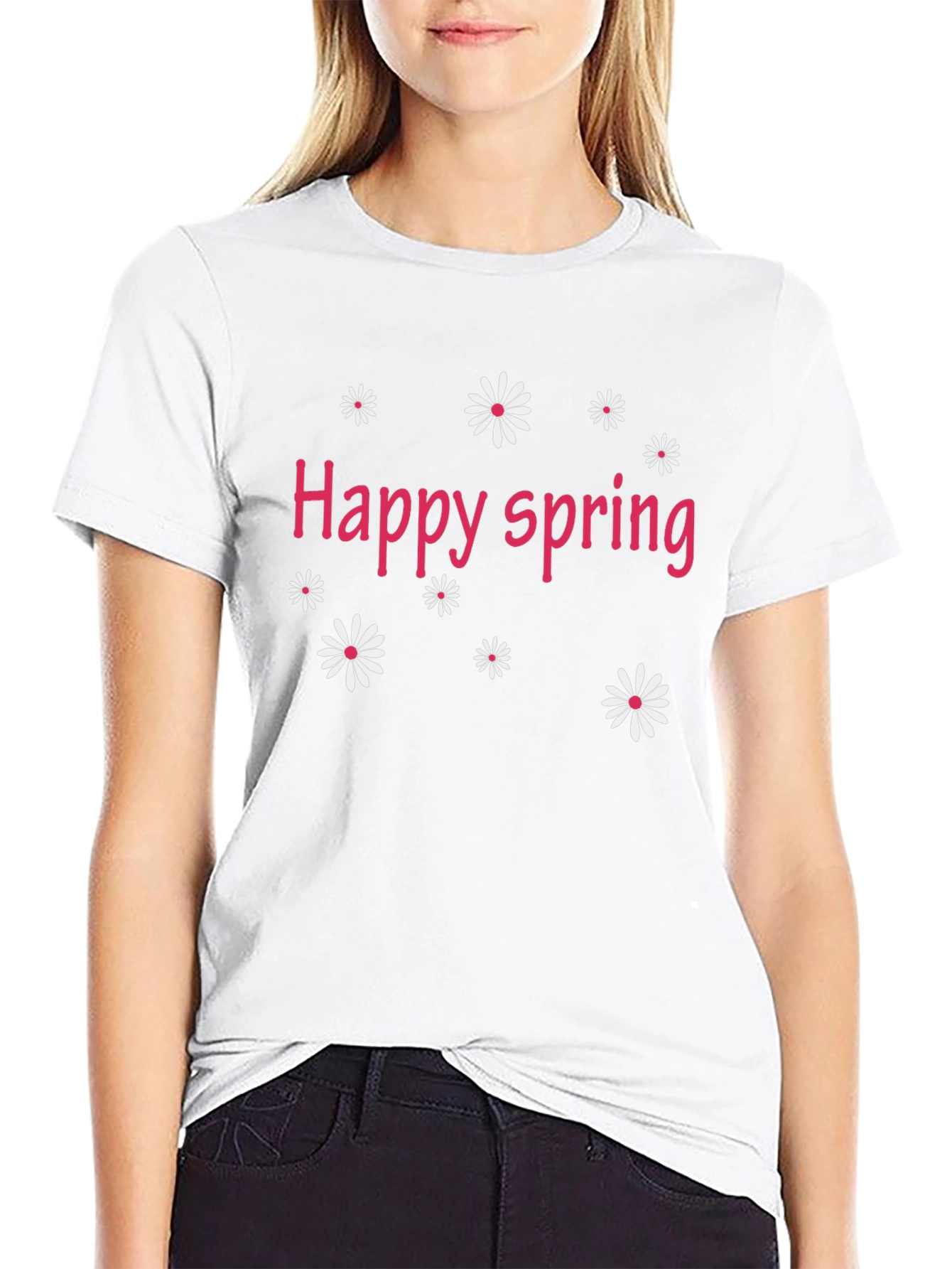 Happy Spring Black T-Shirt - Floral Design