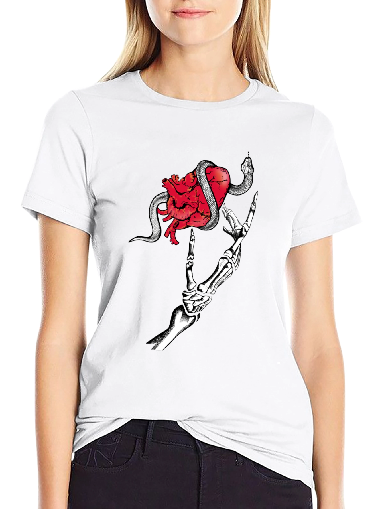 Heart & Snake Graphic Tee - Rocker Skeleton Hand