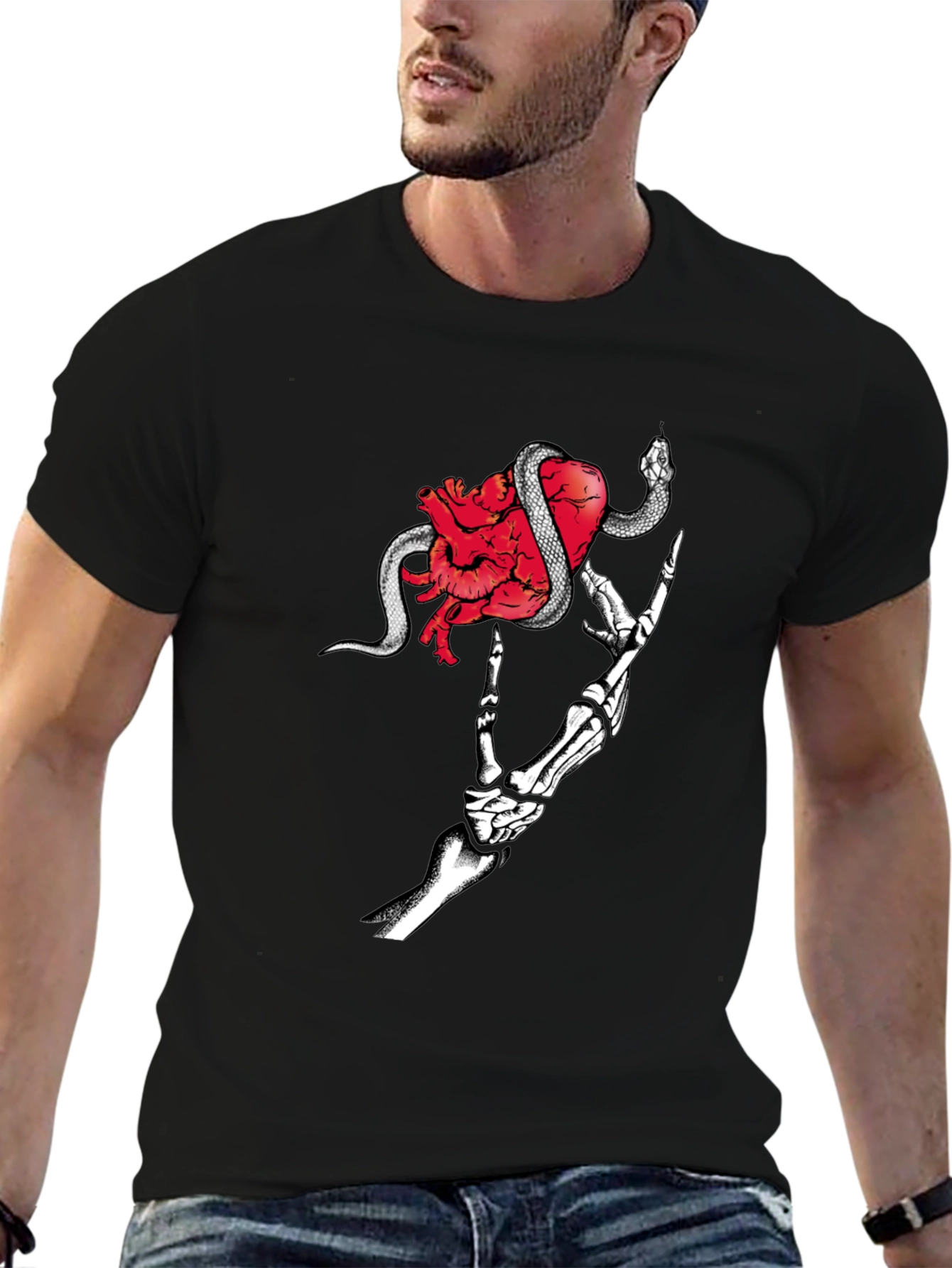 Heart & Snake Graphic Tee - Rocker Skeleton Hand