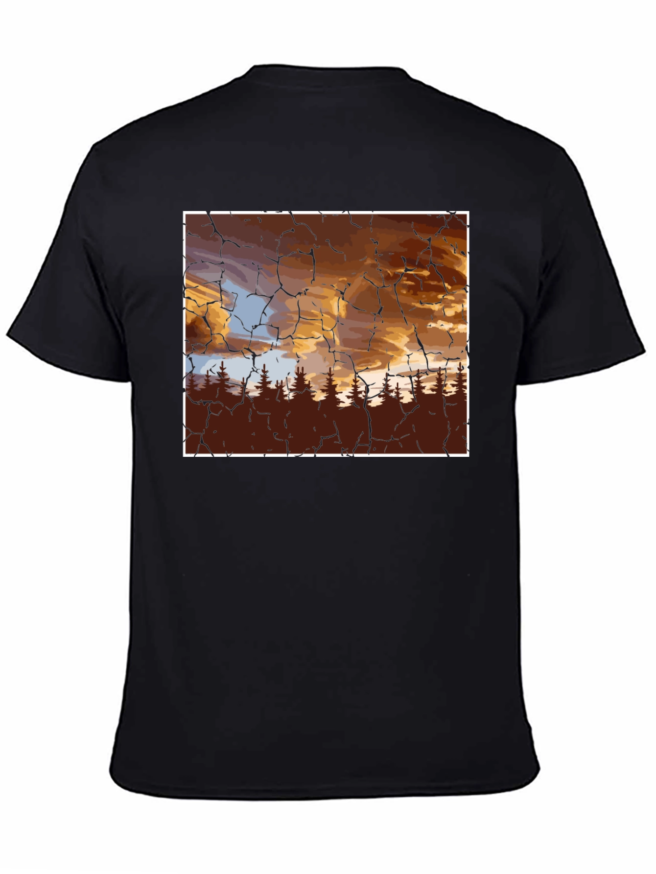 Sunset Forest Graphic Tee - Unique Crackle Design