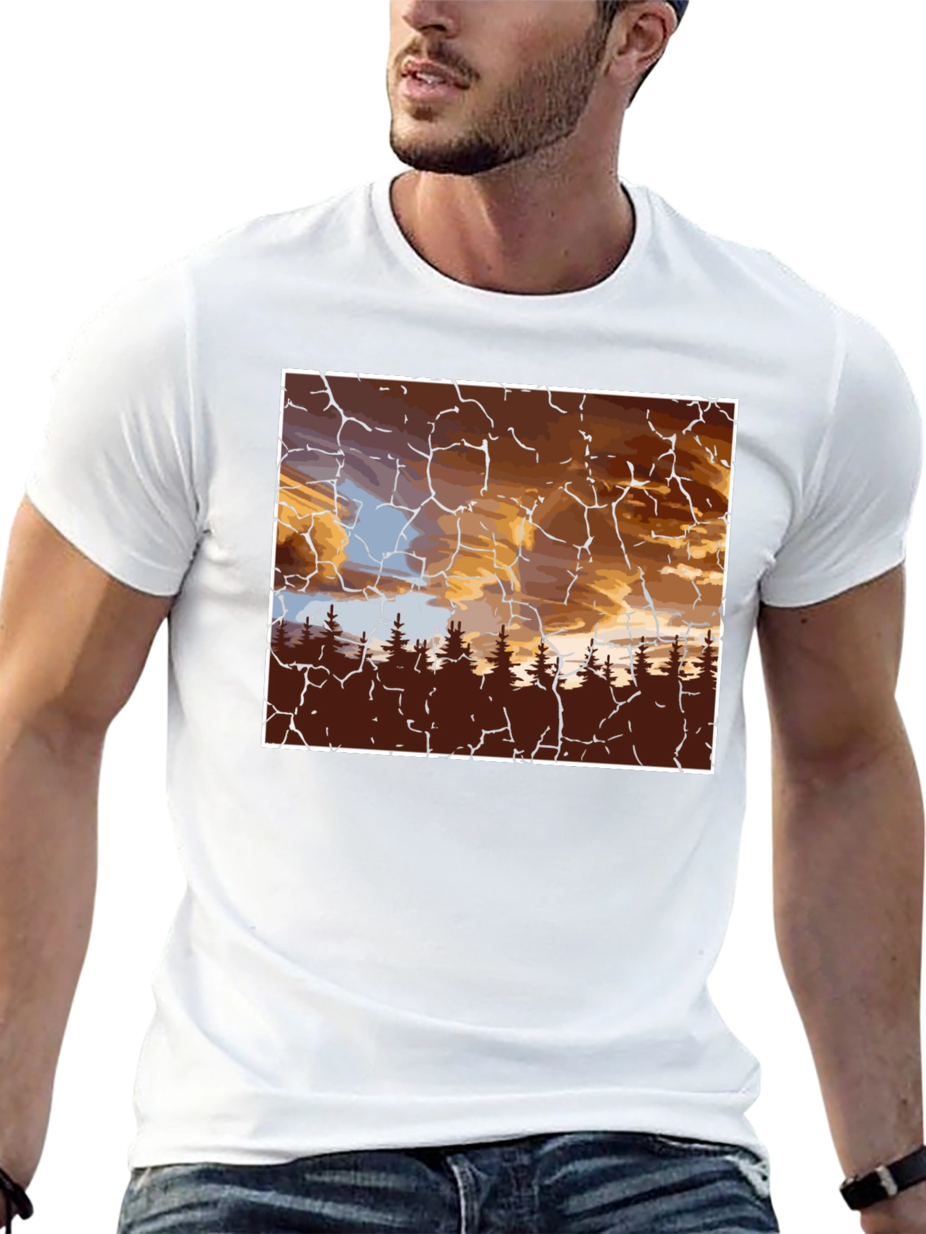 Sunset Forest Graphic Tee - Unique Crackle Design