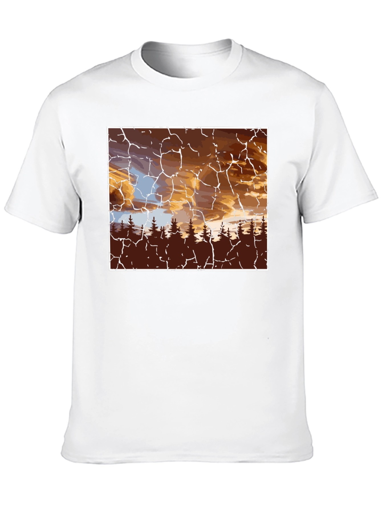 Sunset Forest Graphic Tee - Unique Crackle Design