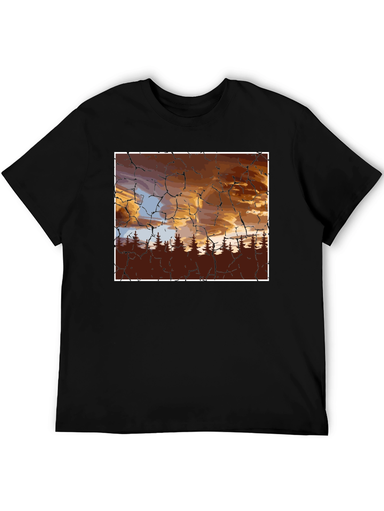 Sunset Forest Graphic Tee - Unique Crackle Design