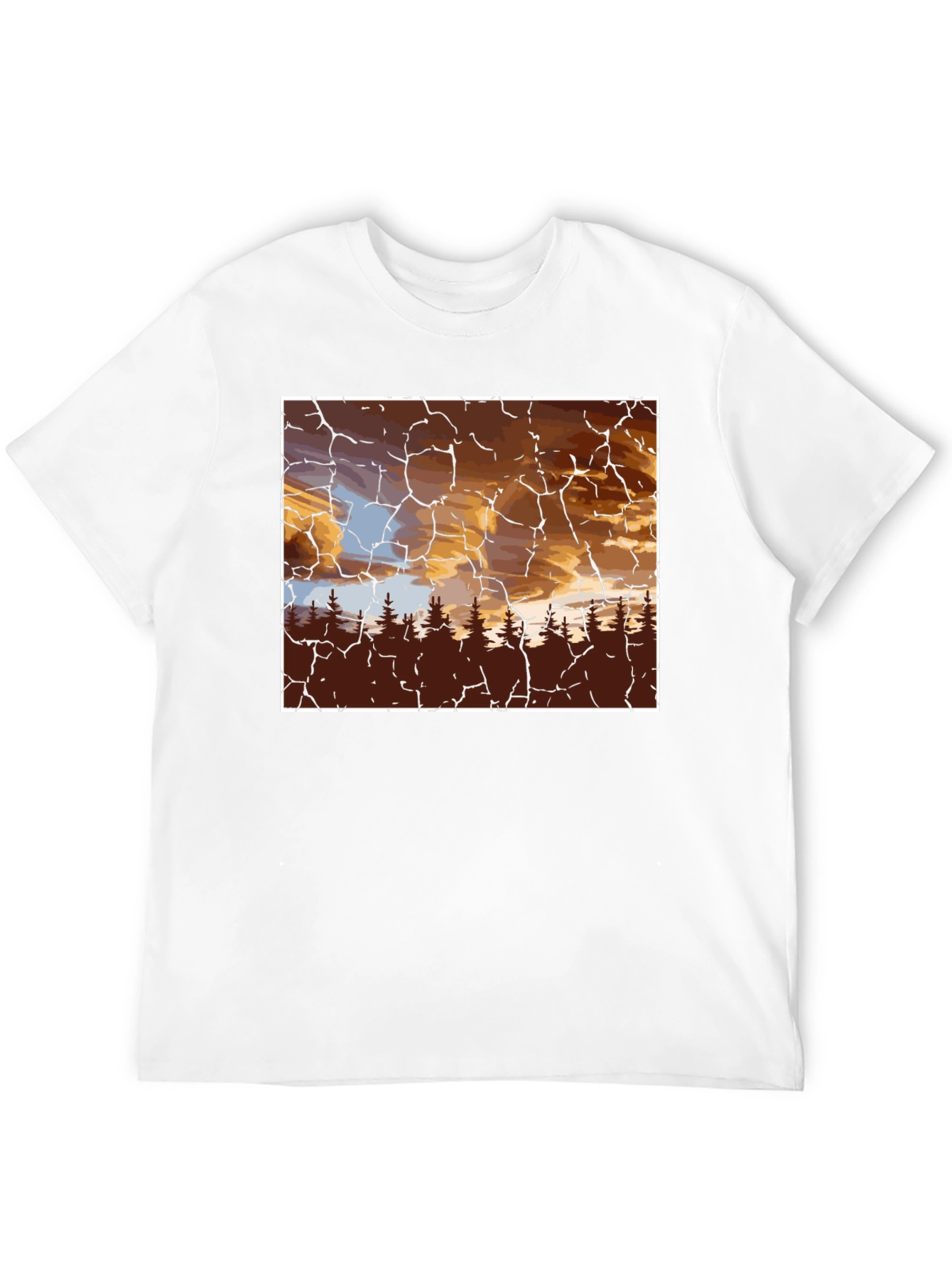 Sunset Forest Graphic Tee - Unique Crackle Design