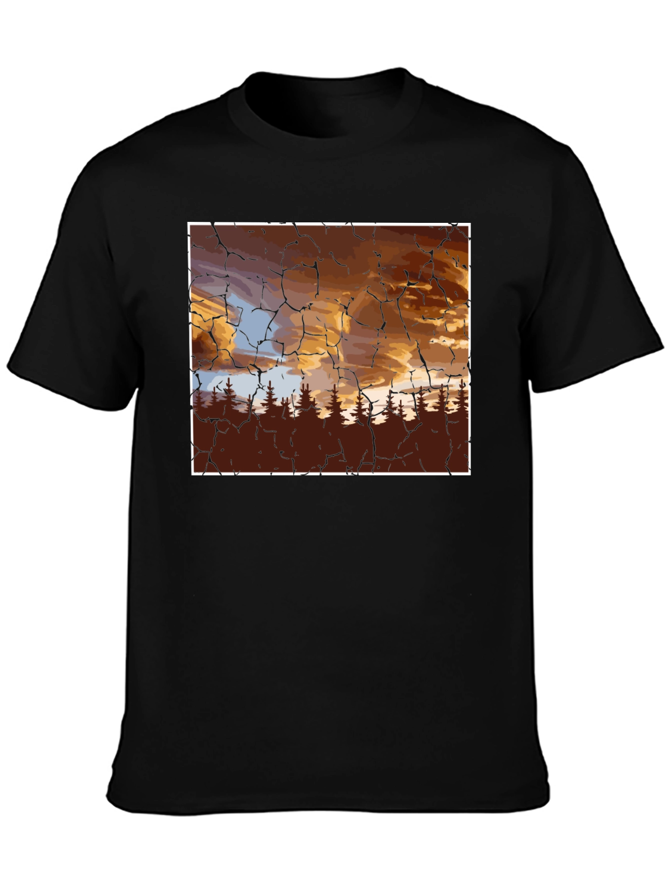 Sunset Forest Graphic Tee - Unique Crackle Design
